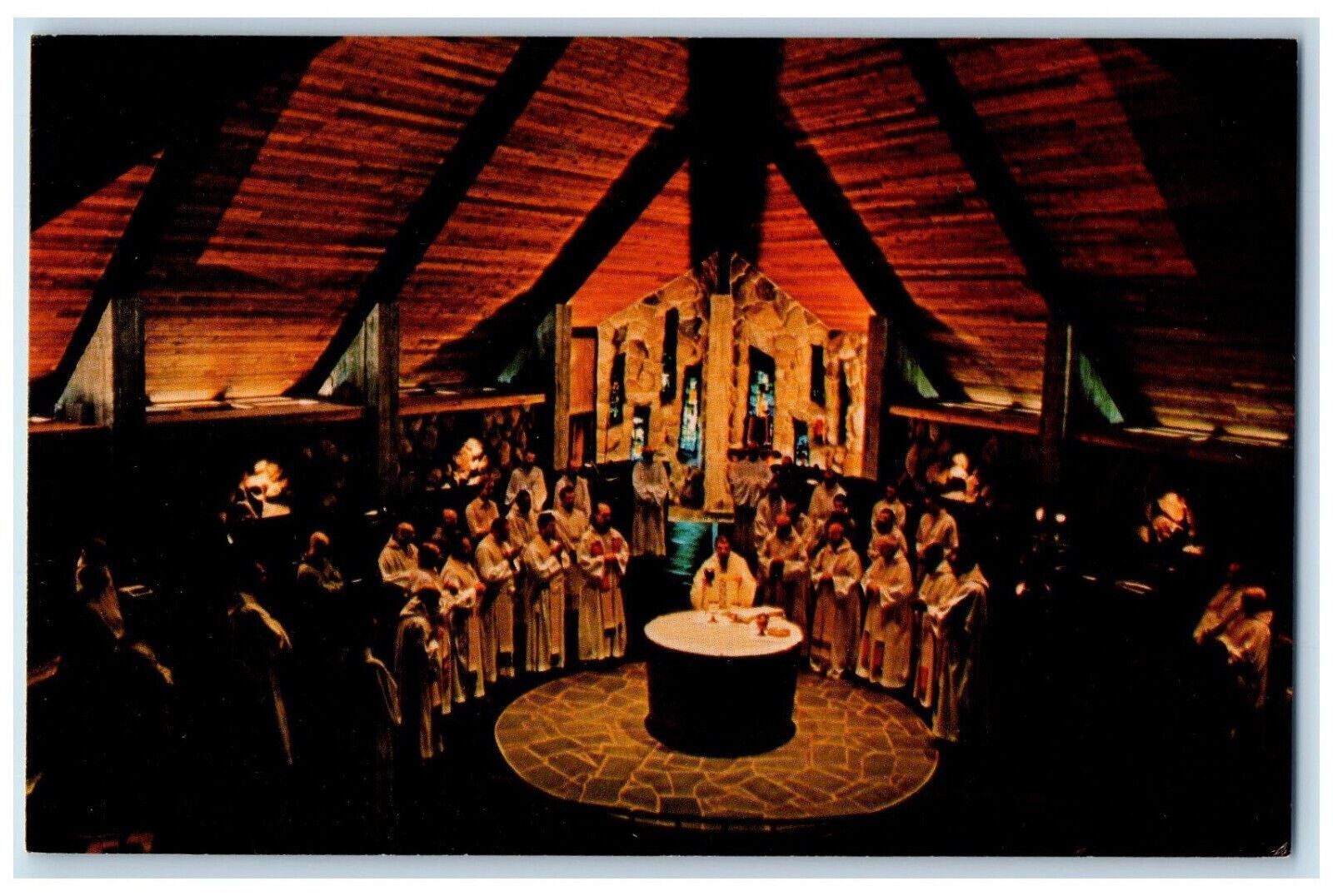 c1910 Concelebrated Mass in Abbey Church Abbey of Genesee, Piffard NY Postcard