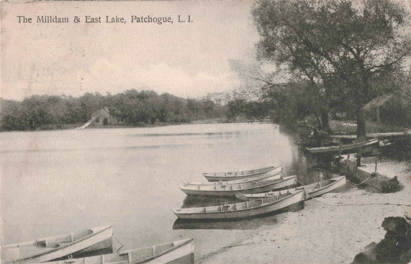 Milldam & East Lake Patchogue L.I. Long Island NY New York c1908 Postcard A97