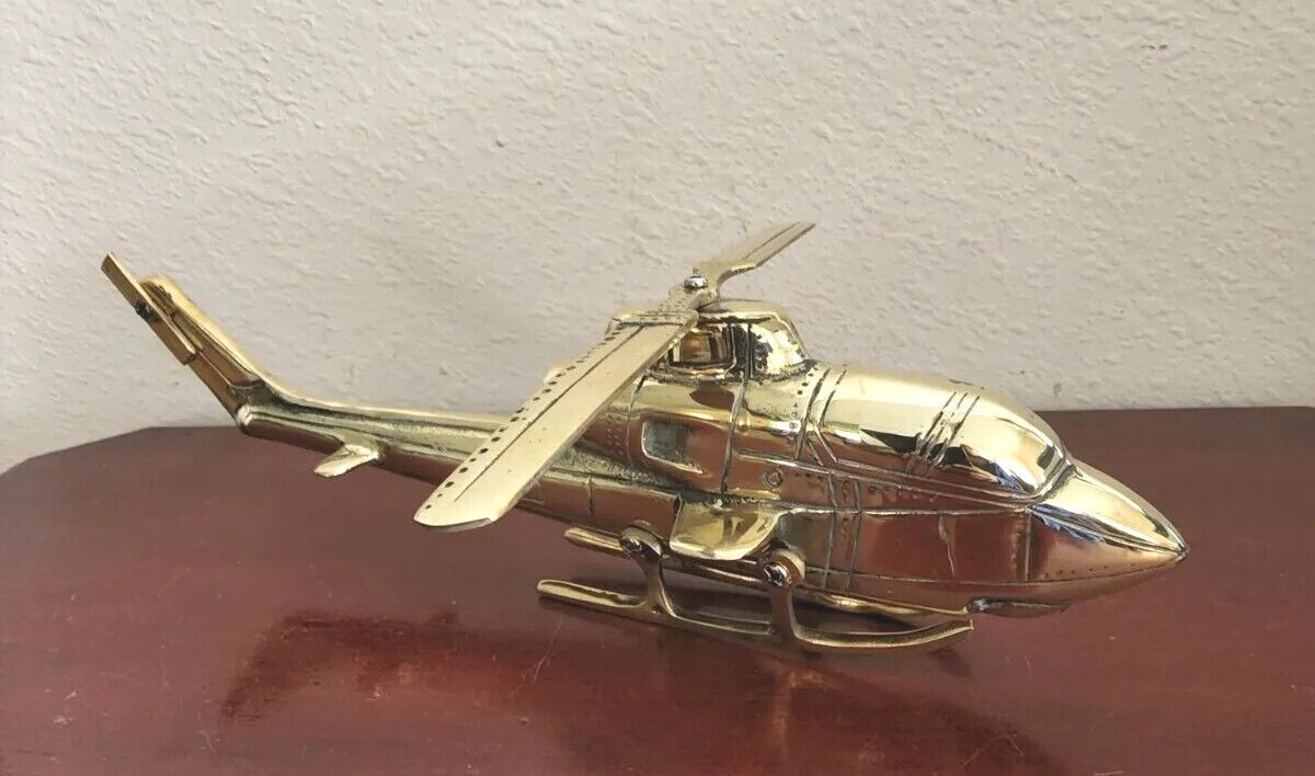 VINTAGE HANDMADE SOLID BRASS HELICOPTER  W/MOVING PROPELLERS. 11