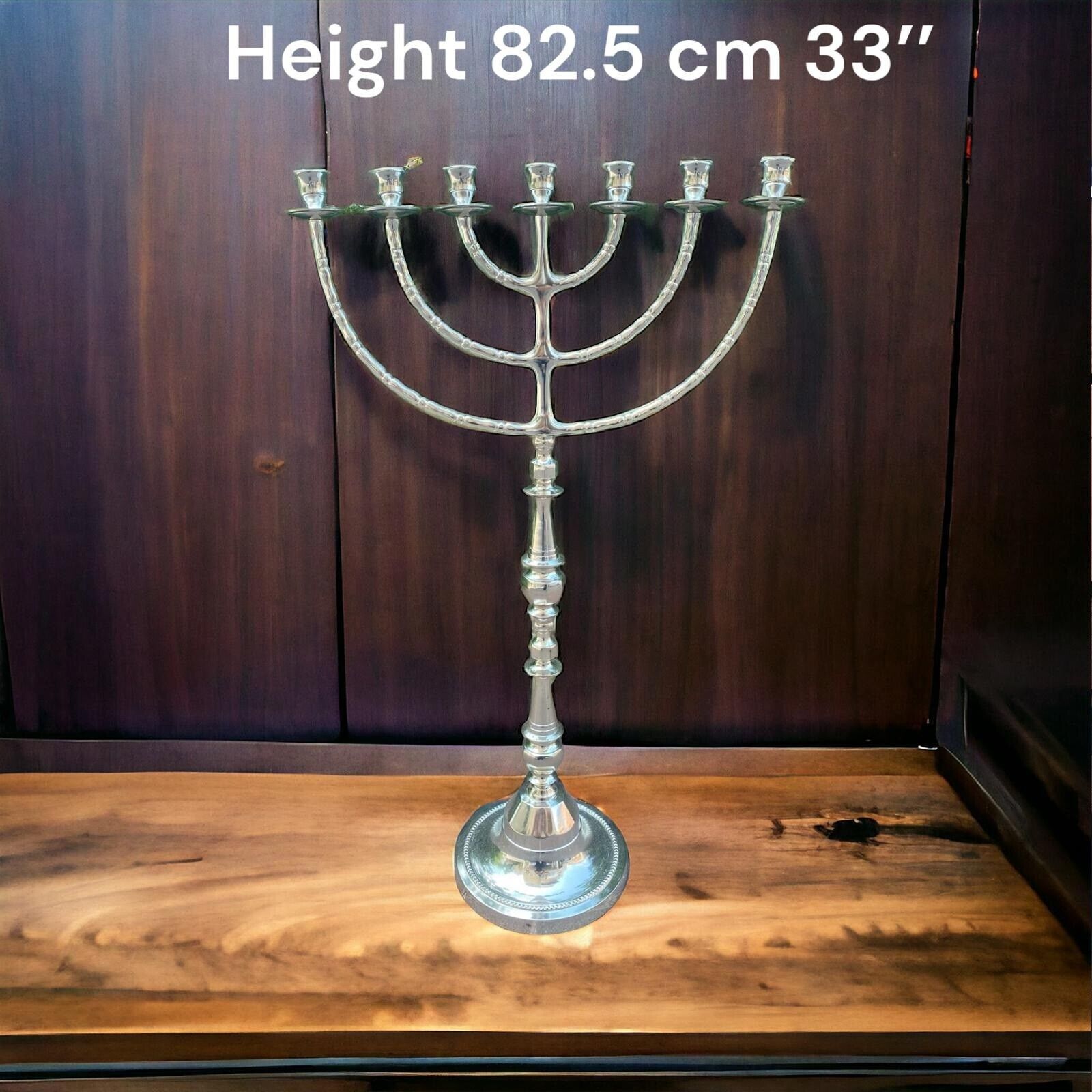 Huge Temple Menorah 7 branches branch Big Brass SILVER Plated Size 33