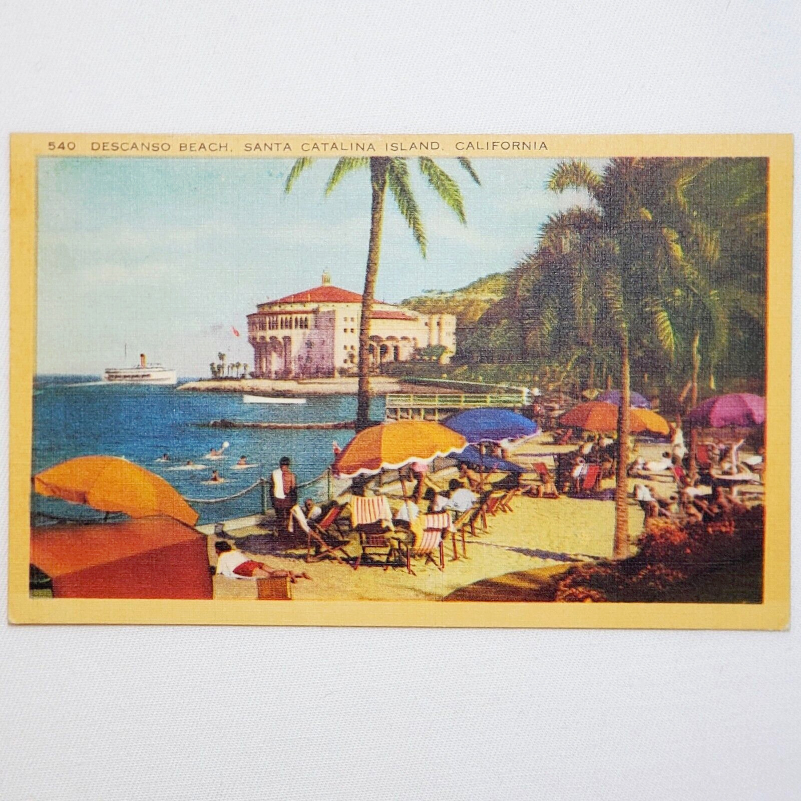 Descanso Beach Santa Catalina Island, CA VTG Linen Postcard