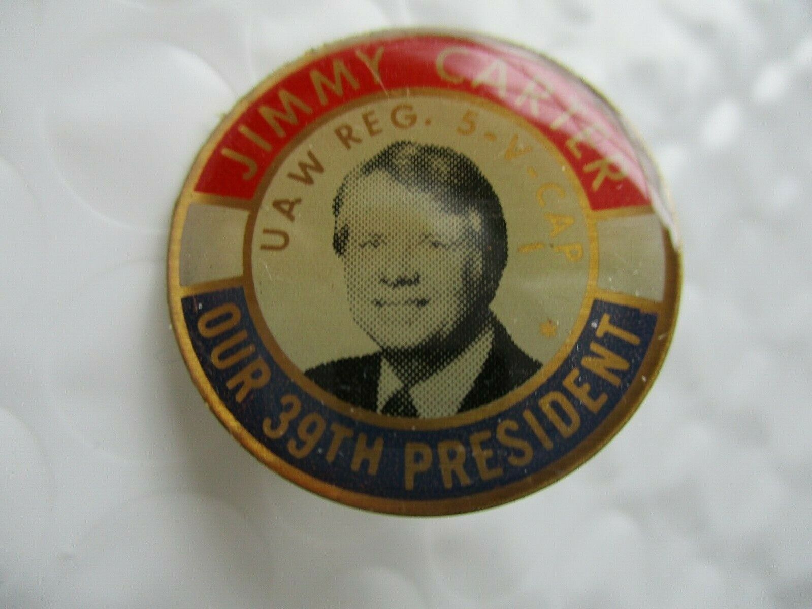 Jimmy Carter 39th President UAW Pin Back Campaign Medal Clasp Political Button