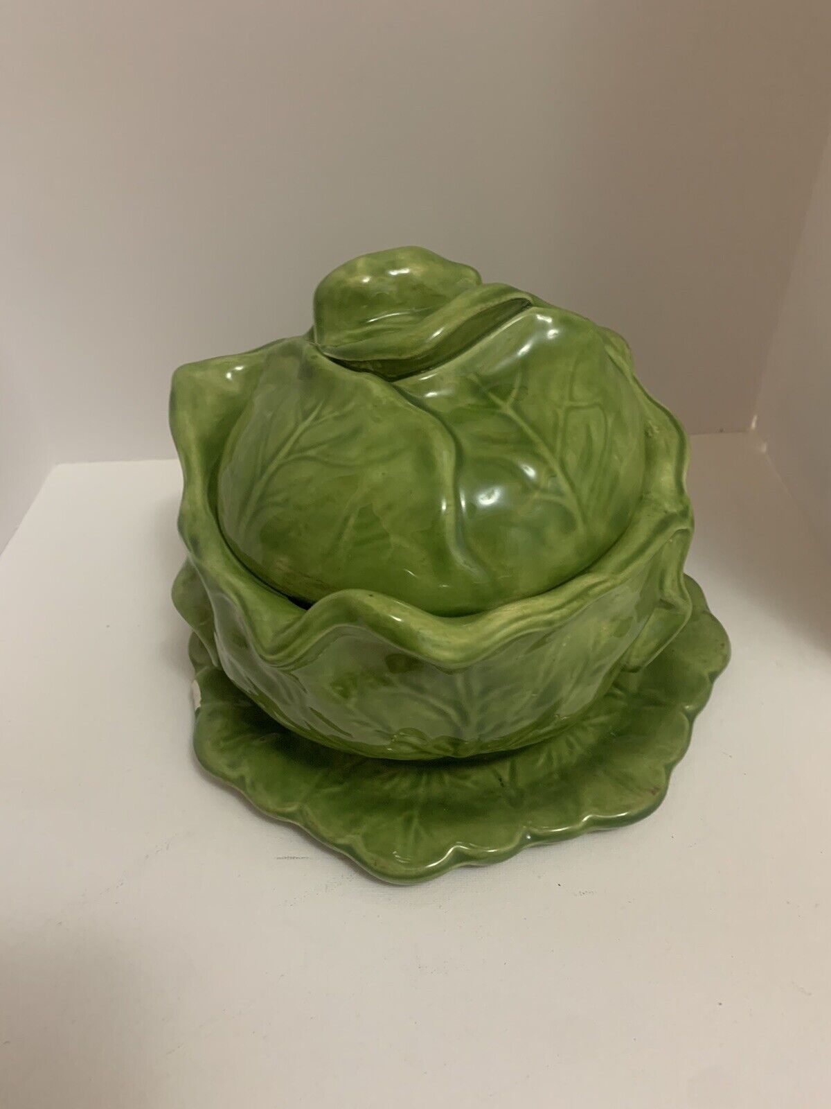 Vintage 1971 Holland Mold Green Cabbage Shaped Tureen with Bowls