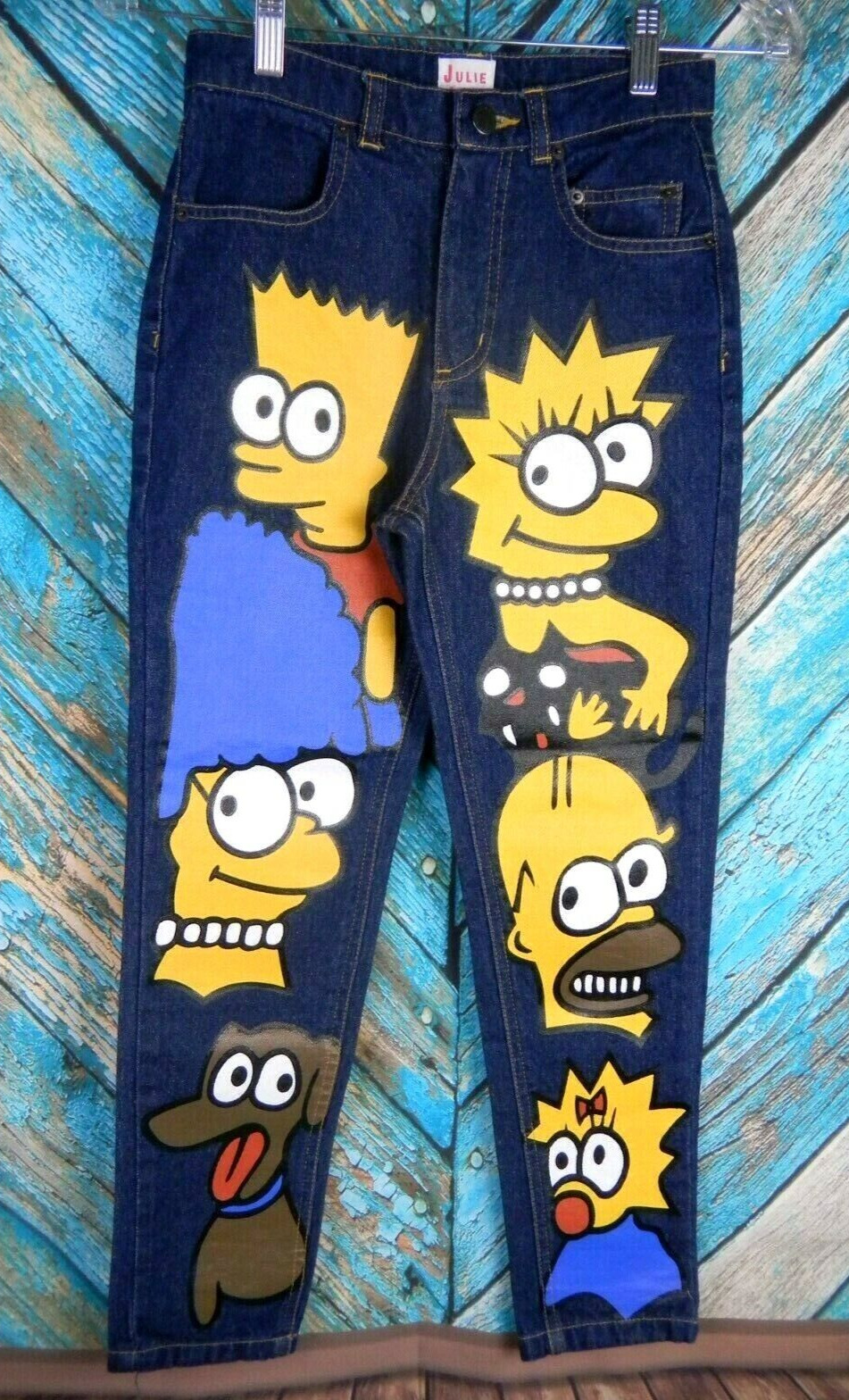 The Simpson's Family Cartoon Print Julie Youth Denim Blue Jeans - Rare