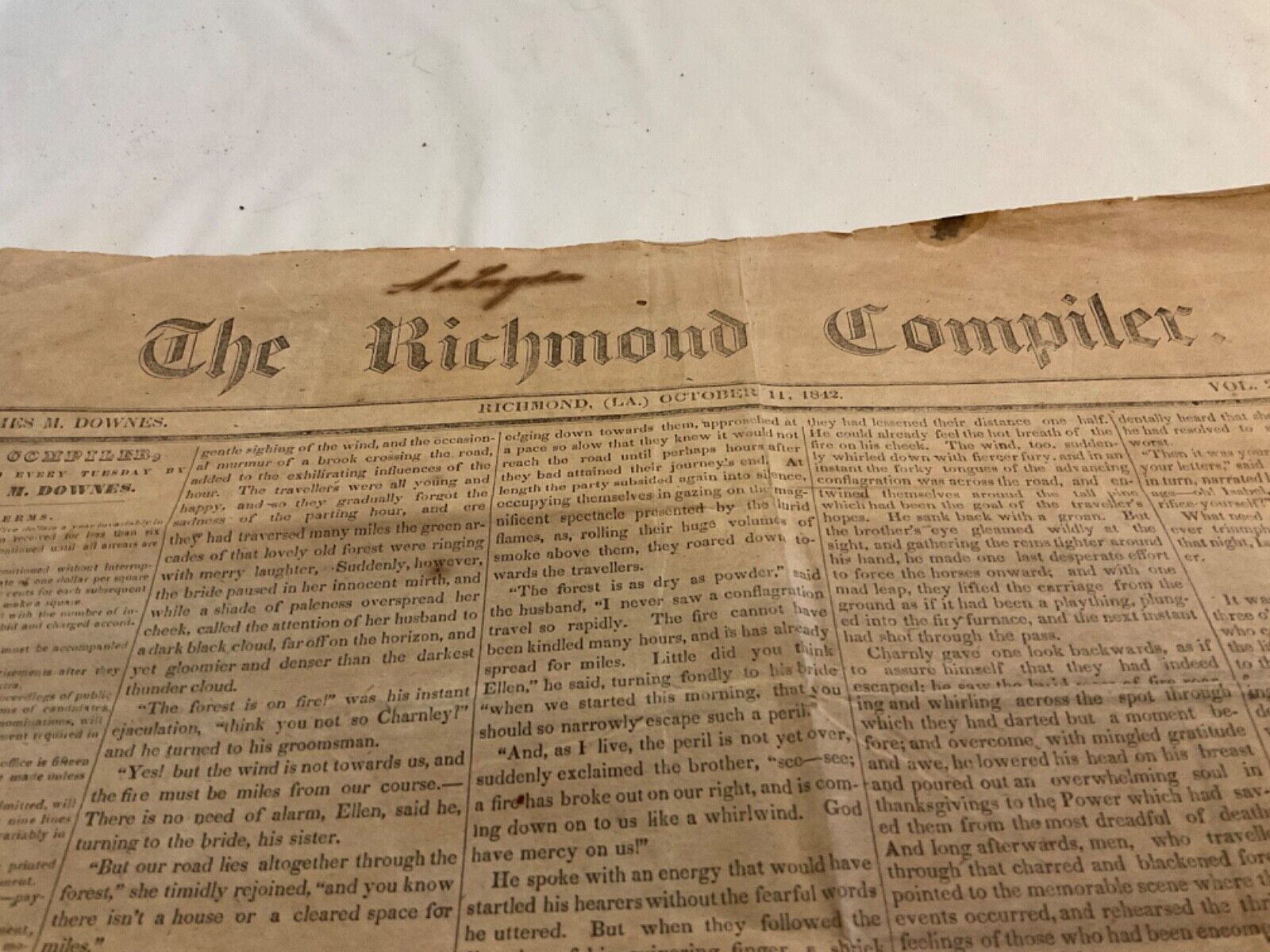 1842 PRE CIVIL WAR THE RICHMOND COMPILER NEWSPAPER RICHMOND LA OCTOBER SLAVES
