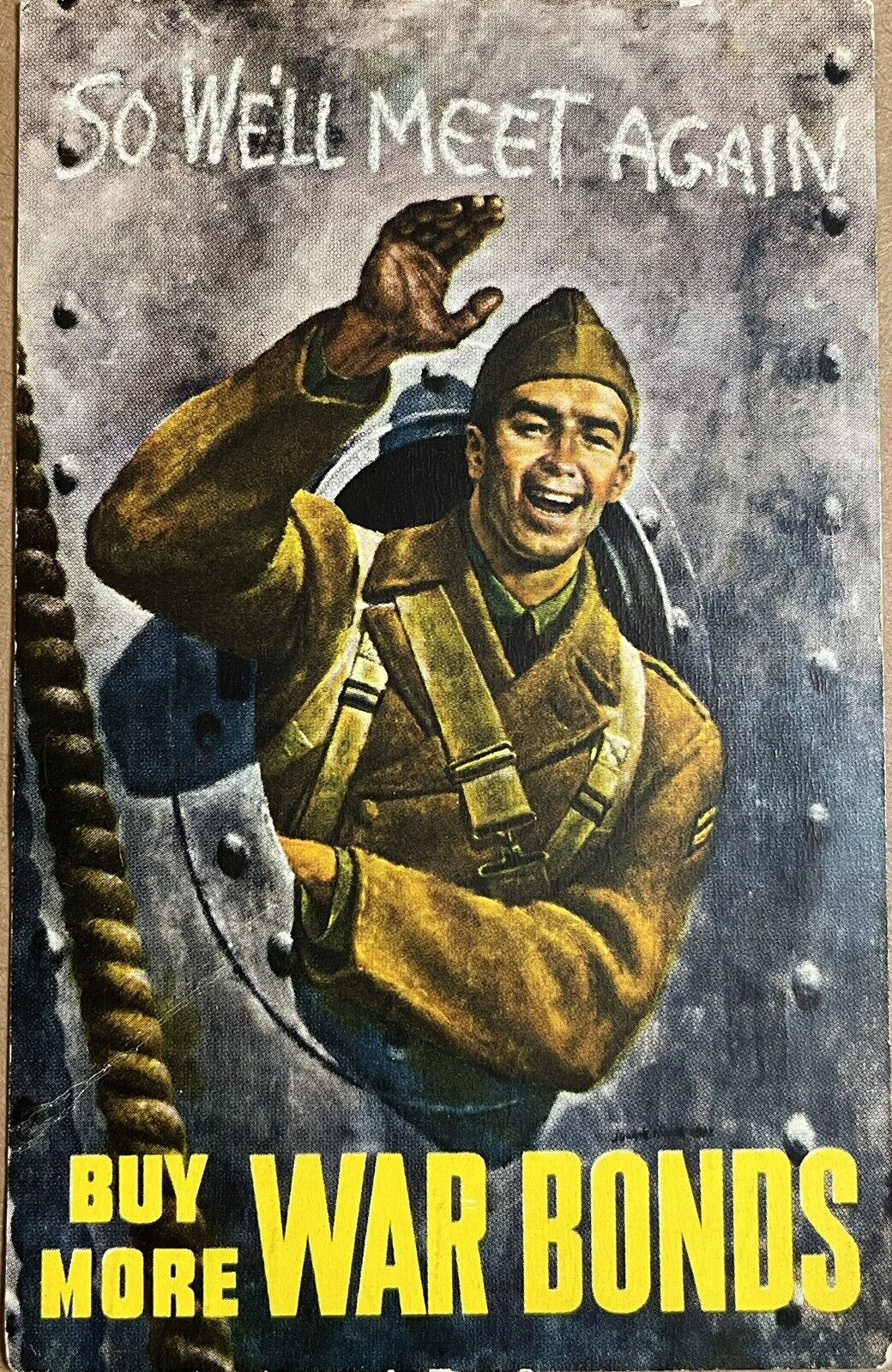 WWII Army Soldier War Bonds Advertising Postcard 1943