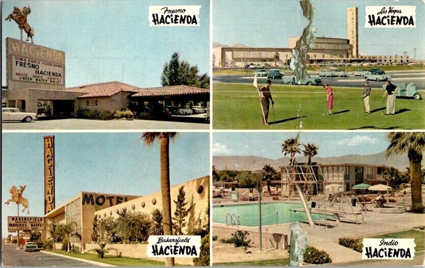 Postcard Hacienda Motel Fresno Las Vegas Indio Bakersfield CA California   J-662