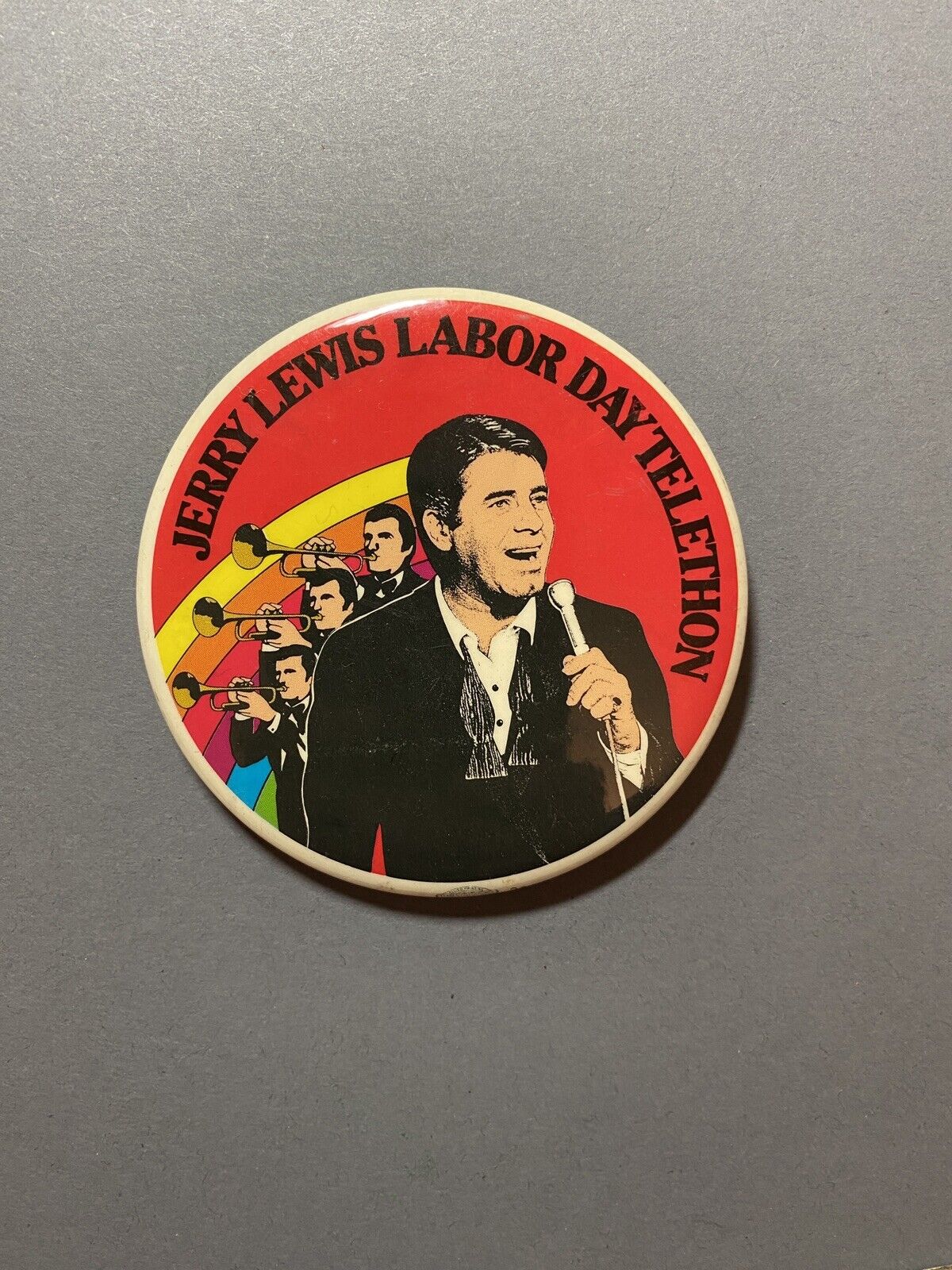 Vintage 1970s Jerry Lewis MDA Labor Day Telethon  pinback button