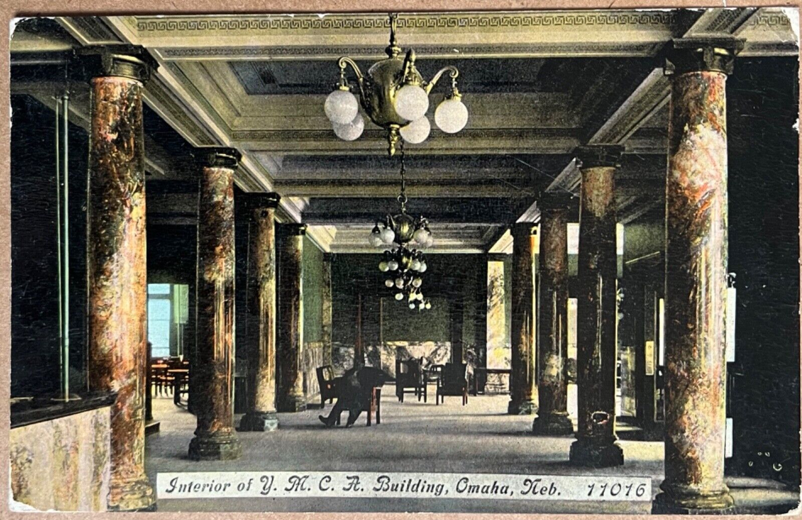 Omaha Nebraska YMCA Interior Man in Lobby Antique Postcard c1910