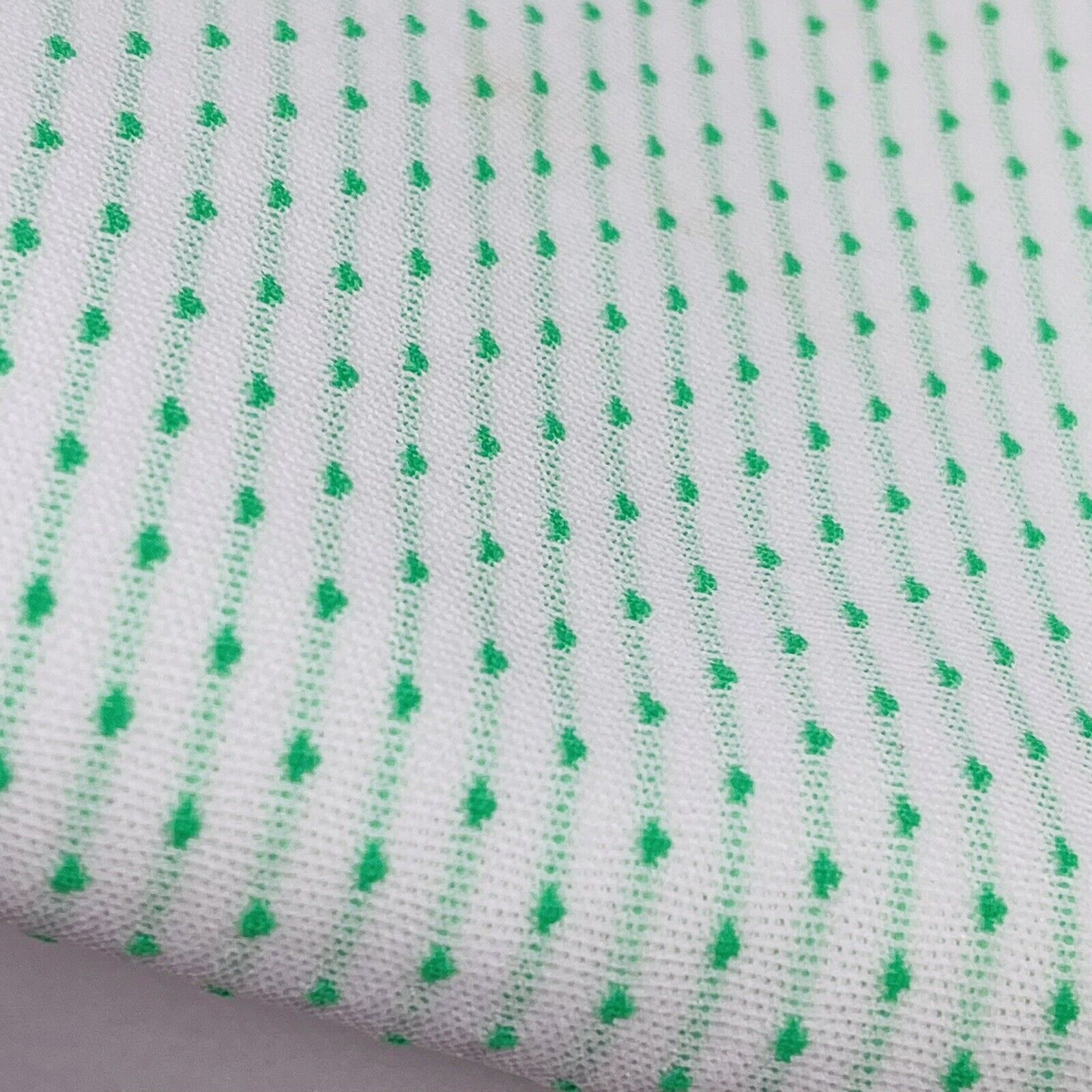 Vintage 1970\'s Polyester Knit Fabric White Green Swiss Dot 50” x 66” Remnant