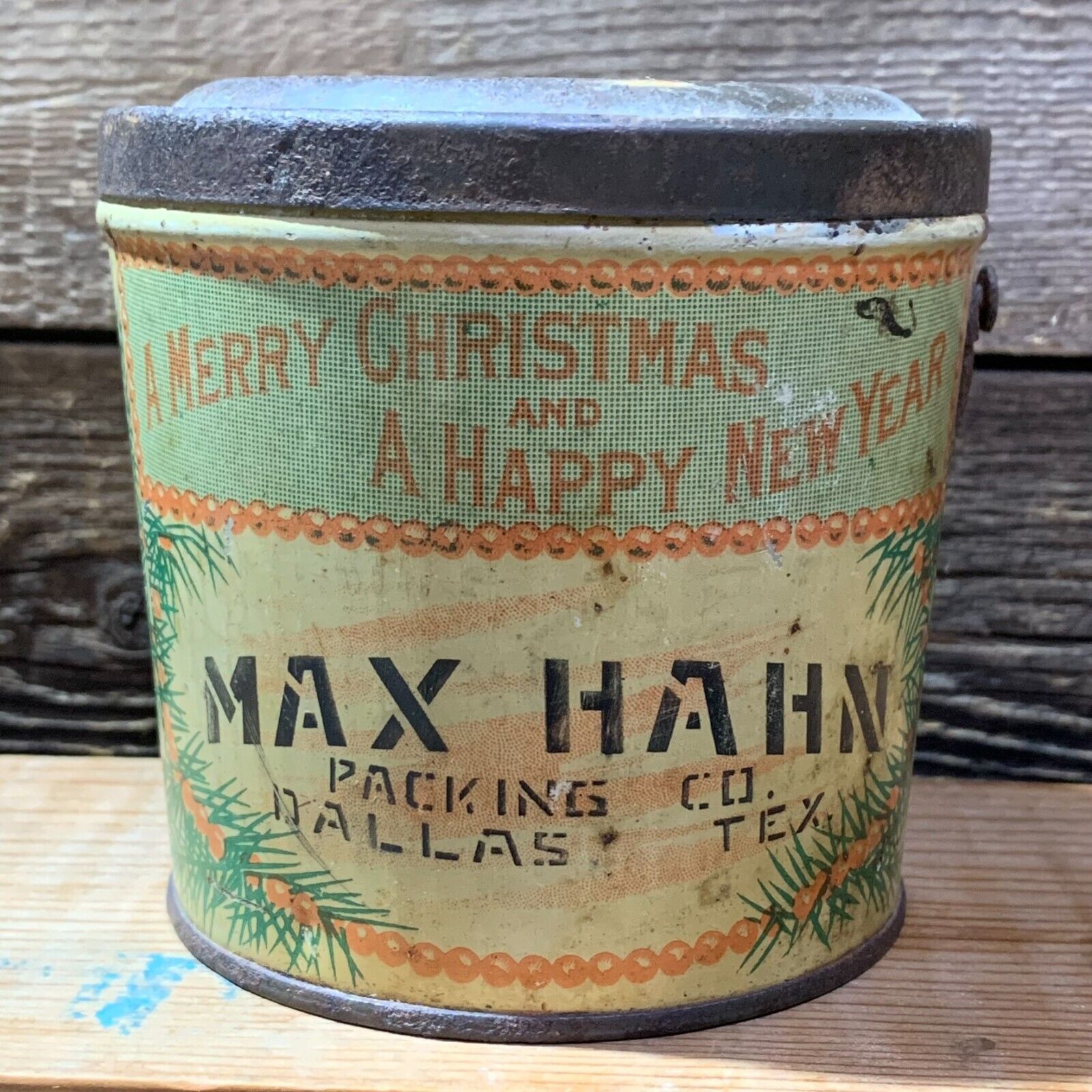 Antique Late 1800s, Max Hahn Packing Co., Christmas Candy Pail Tin