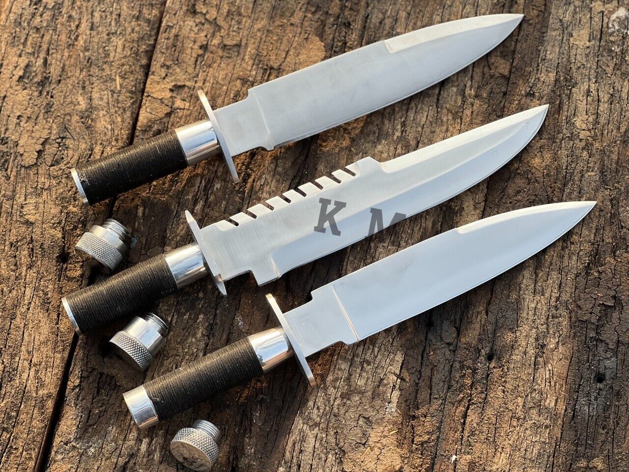Pair Of 3 Custom handmade D2  Commando Movie Bowie Knife Tactical Replica Knife
