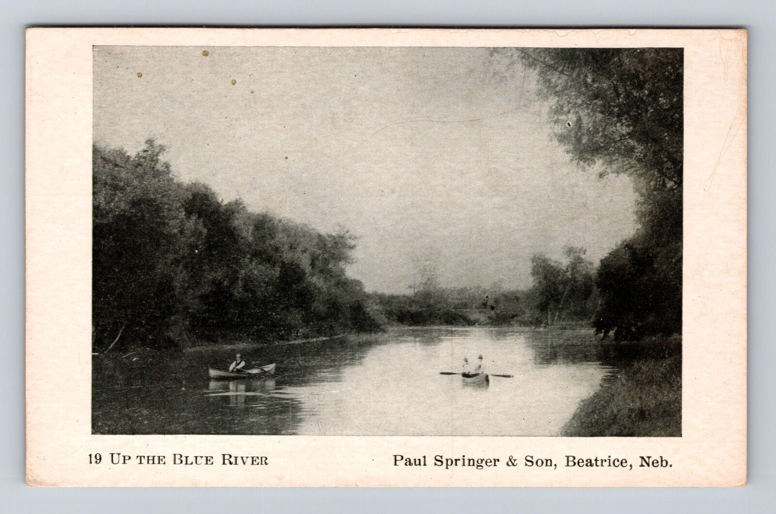 Beatrice NE-Nebraska, Boating Up the Blue River, Antique Vintage Postcard