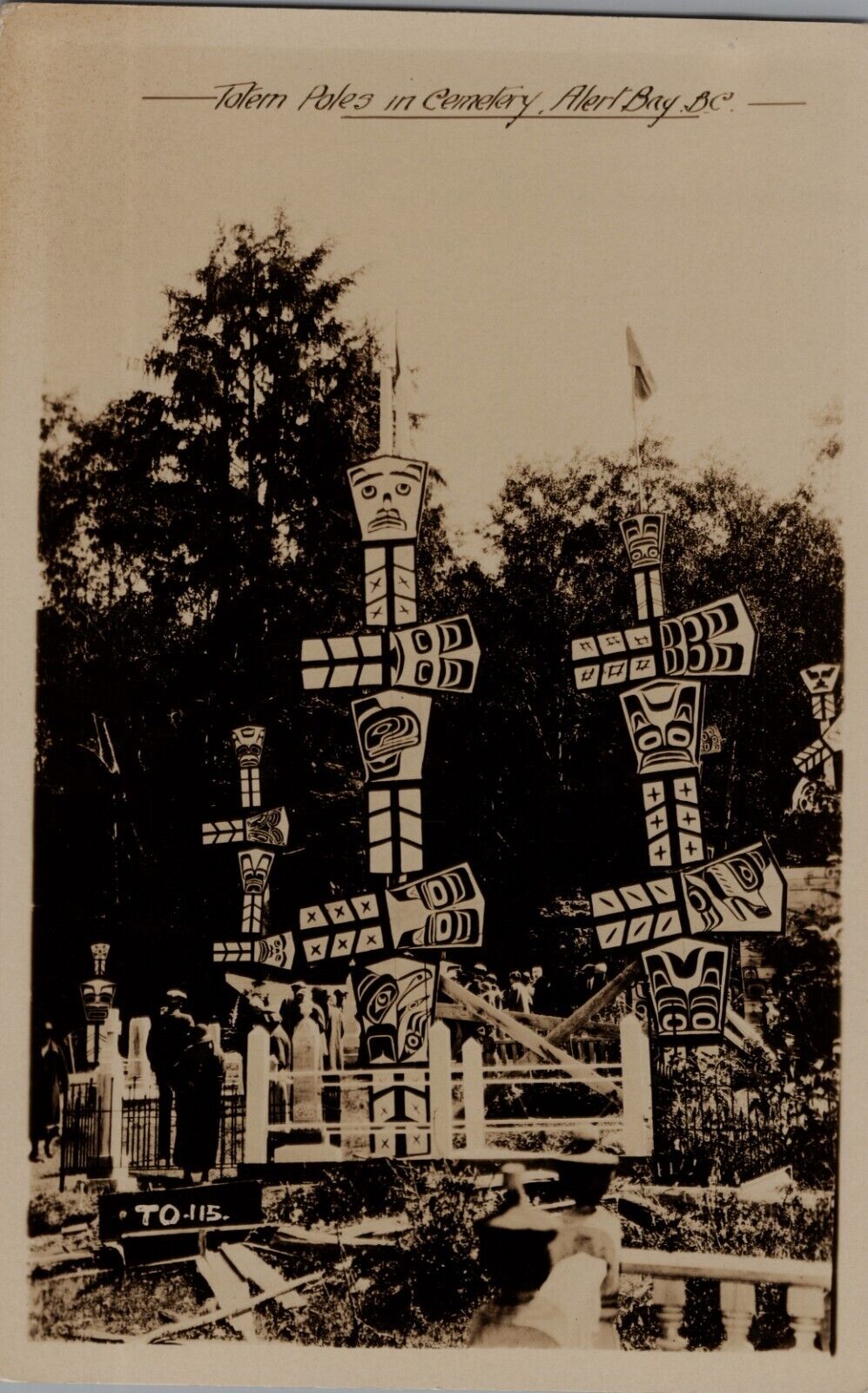 1940s RPPC Postcard Totem Poles in Cemetery, Alert Bay, BC