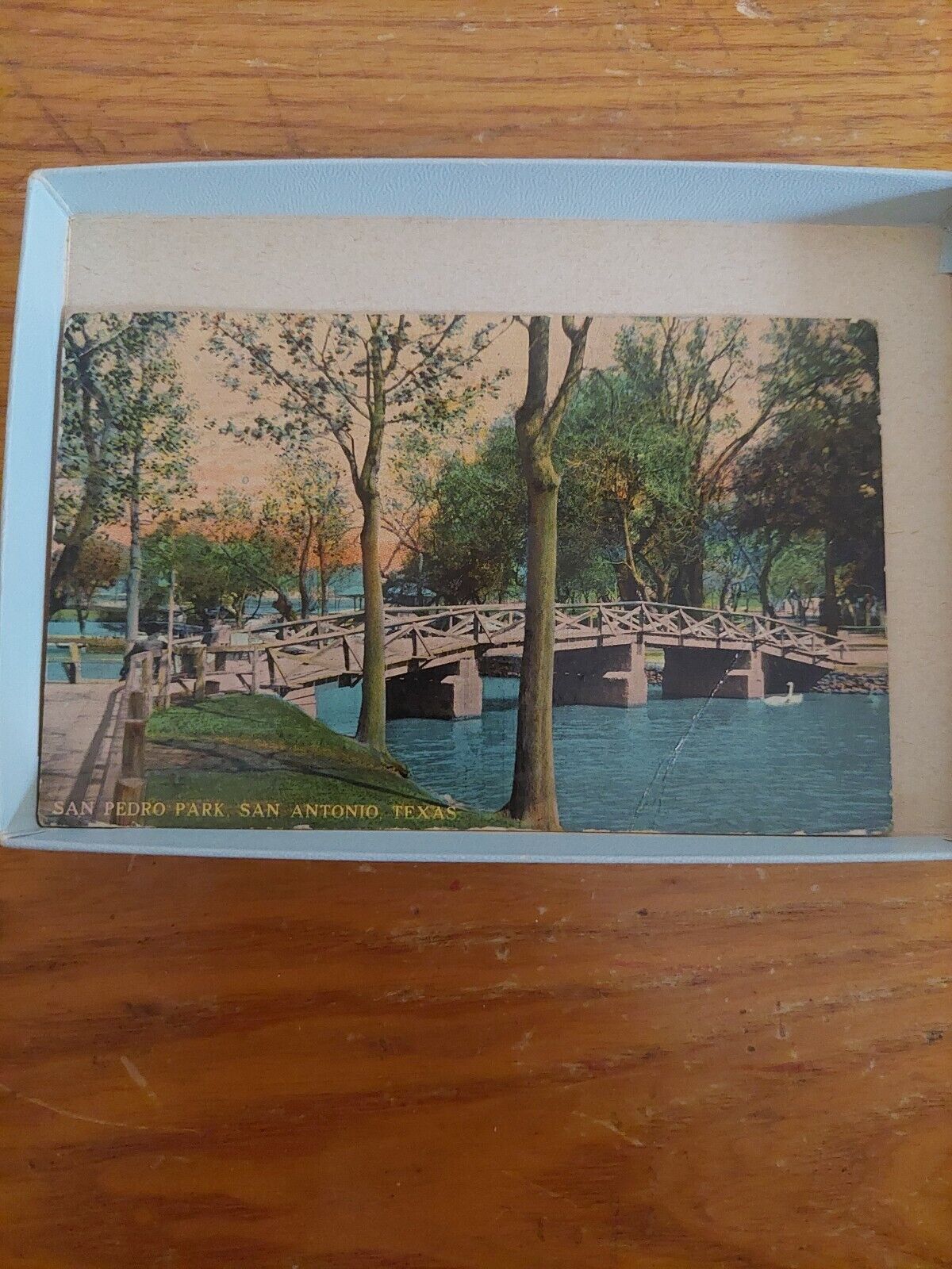 San AntonioTx San Pedro Park Lake & Bridge, Rotograph,Kress Post Mark 1914