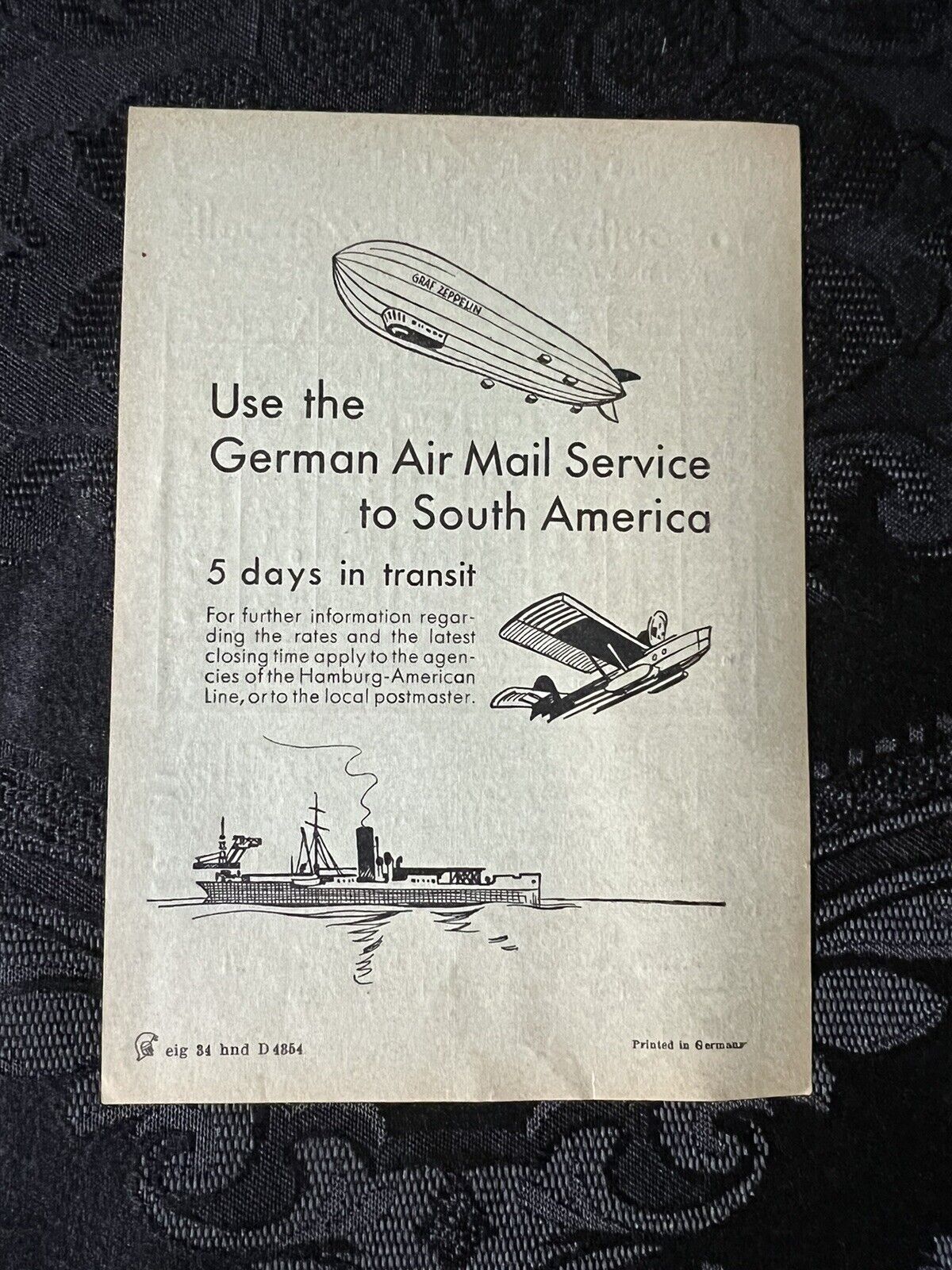 1934 GRAF ZEPPELIN Airship TIME TABLE & FARE SCHEDULE TO SOUTH AMERICA Leaflet