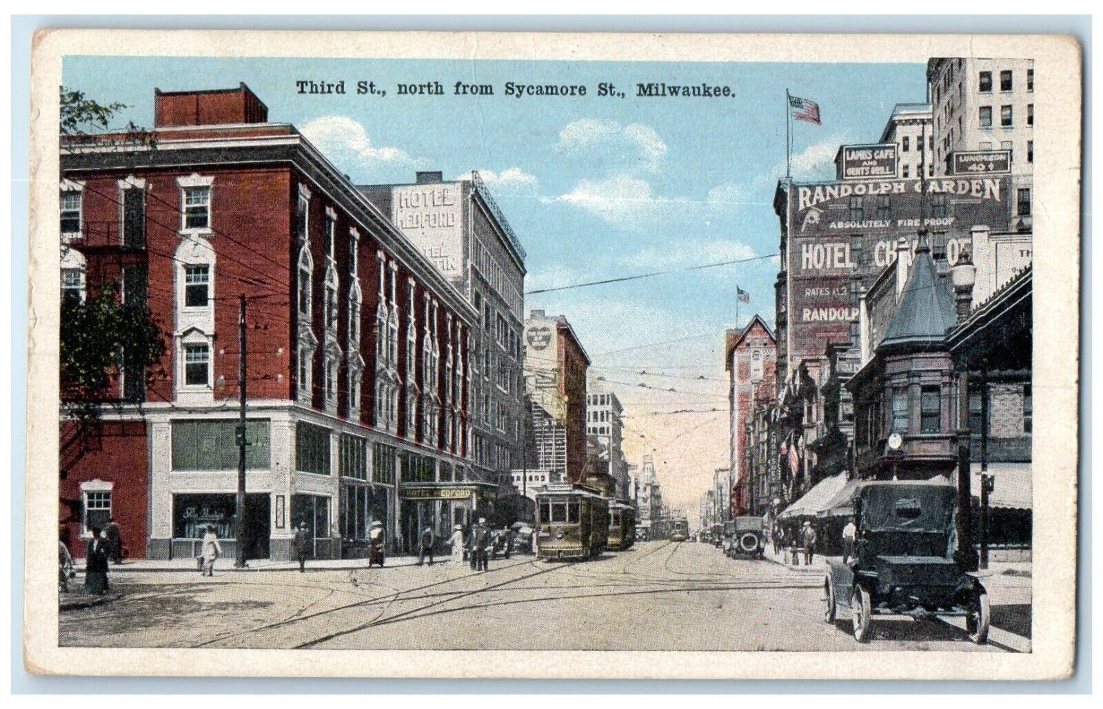 c1910\'s Third St. North From Sycamore St. Hotel Milwaukee Wisconsin WI Postcard