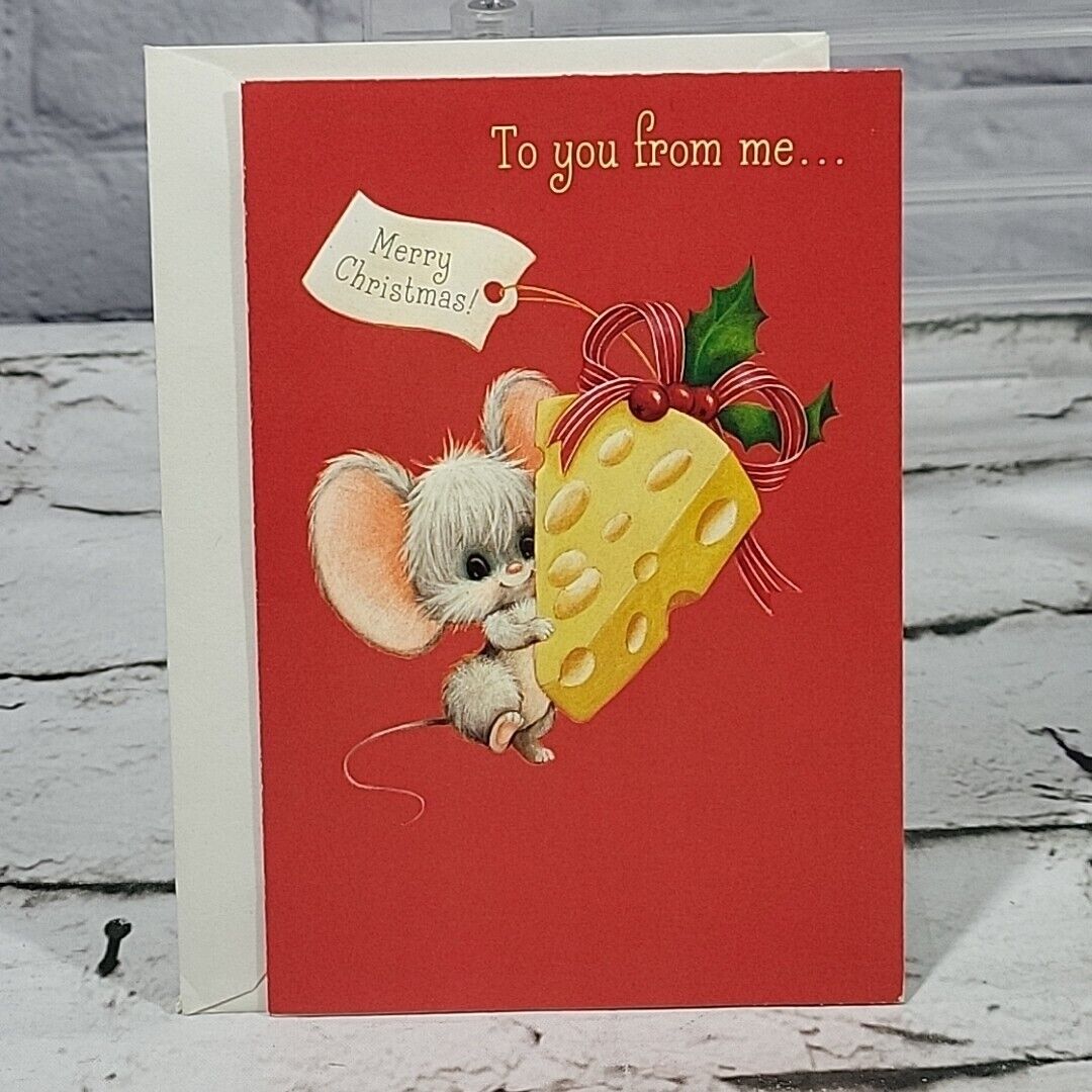 Vintage Hallmark Charmers Christmas Card Cheddar & Co Mouse With Cheese 
