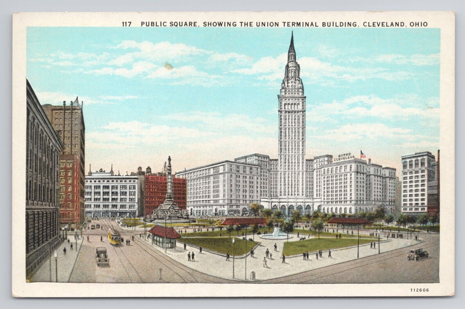 Postcard Public Square Showing The Union Terminal Building Cleveland Ohio