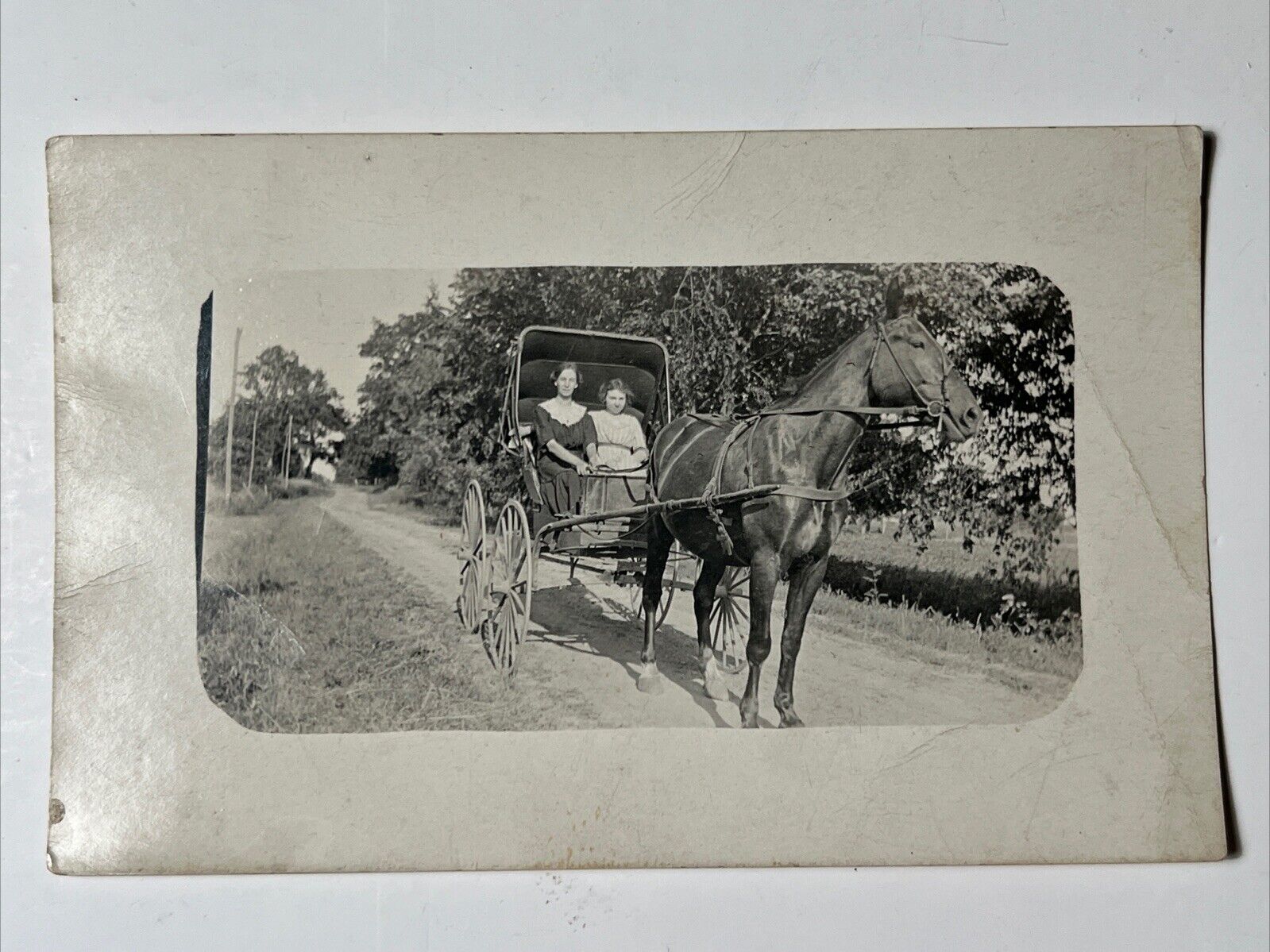 c.1910 Horse and BUGGY 2 Women PASSENGERS RPPC Real Photo Postcard