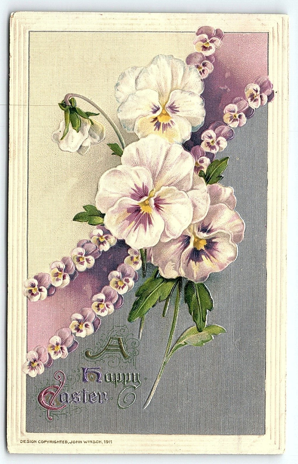 1911 HAPPY EASTER FLORAL LILLIES JOHN WINSCH EMBOSSED POSTCARD P3254