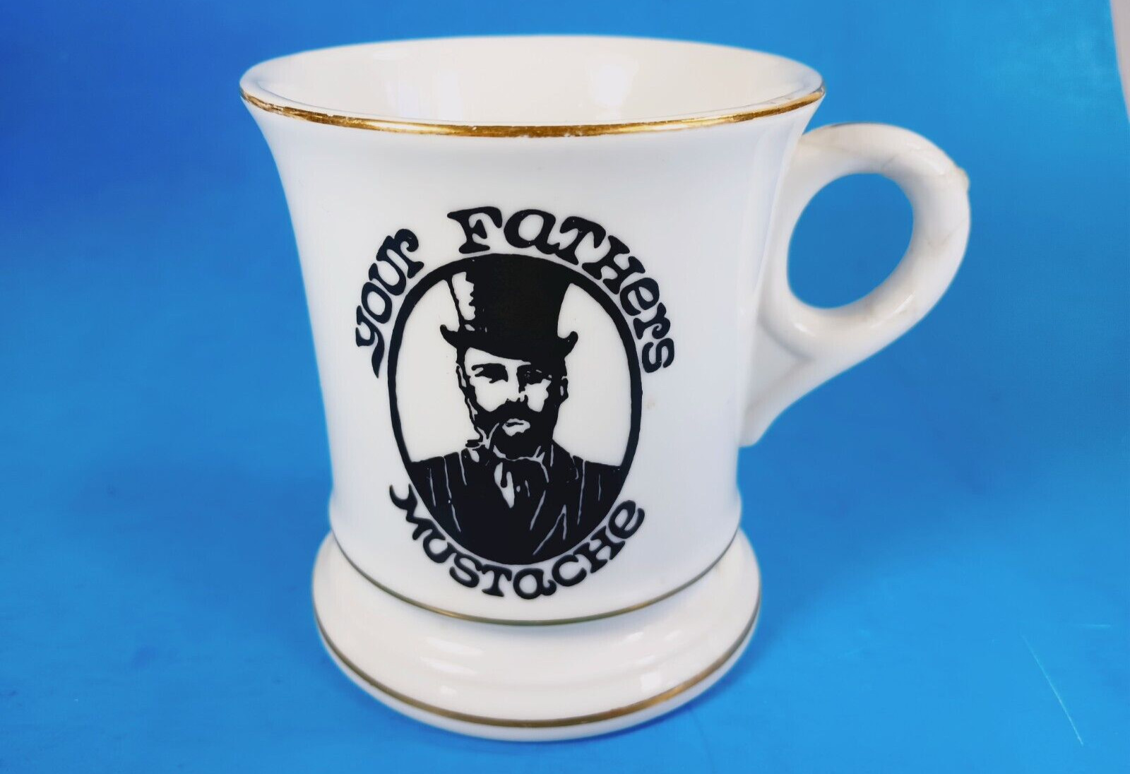 Vintage Your Father's Mustache Mug with Gold Trim. Rare Portait Version.