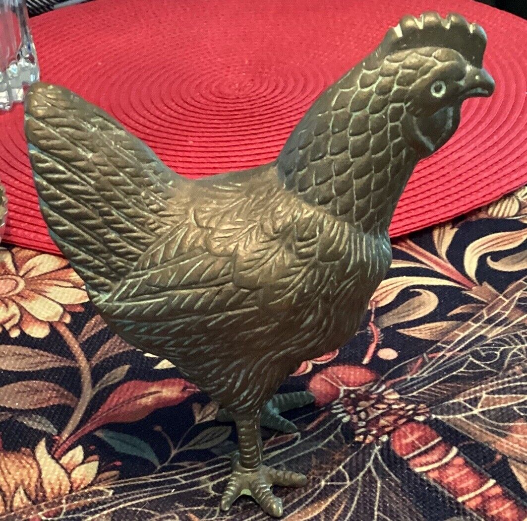 Vintage Heavy Brass Hen/Chicken 5”L x 5