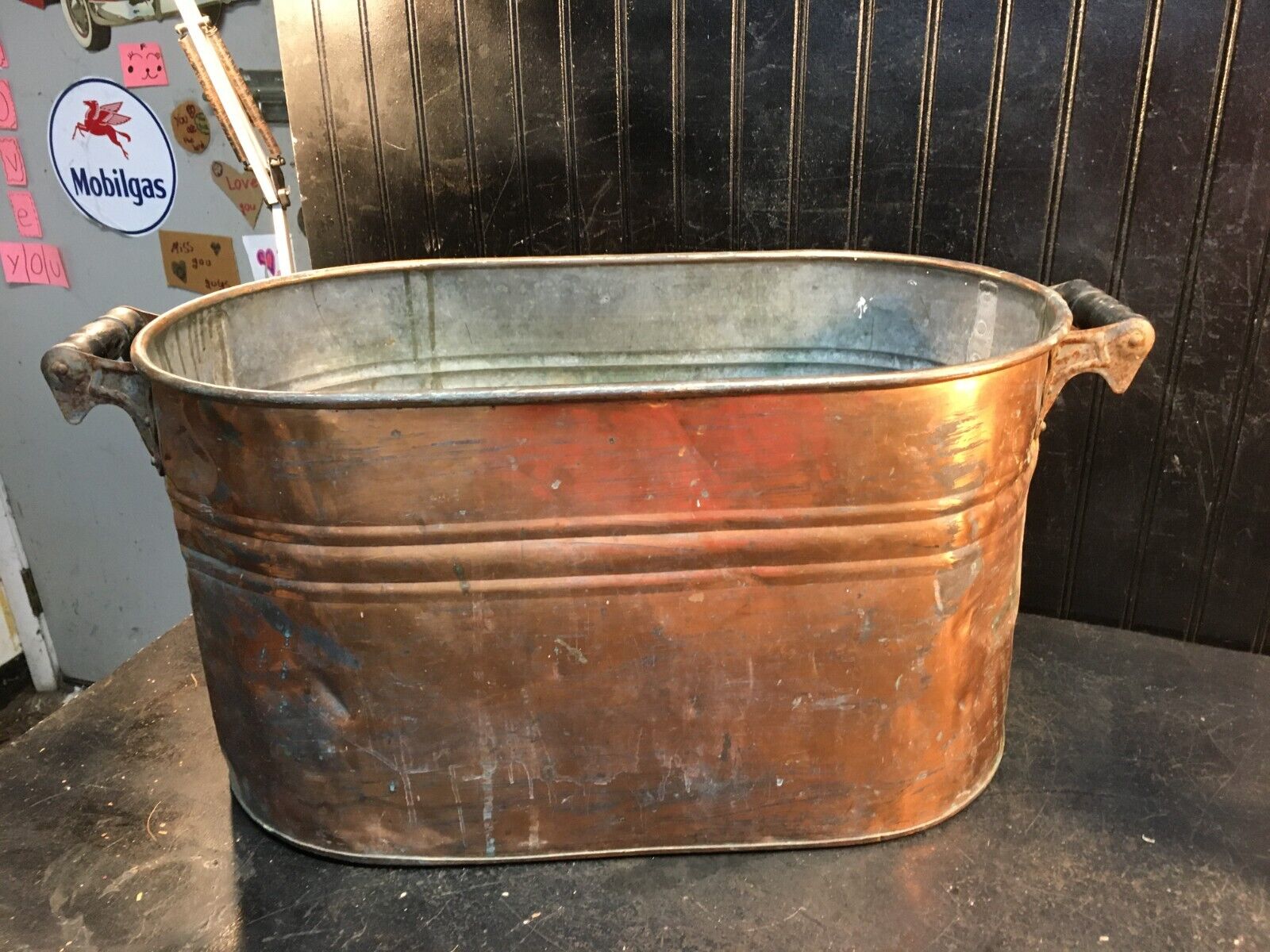 Vintage Large Oval Copper Boiler Wash Tub with Wood Handles REEVES USA