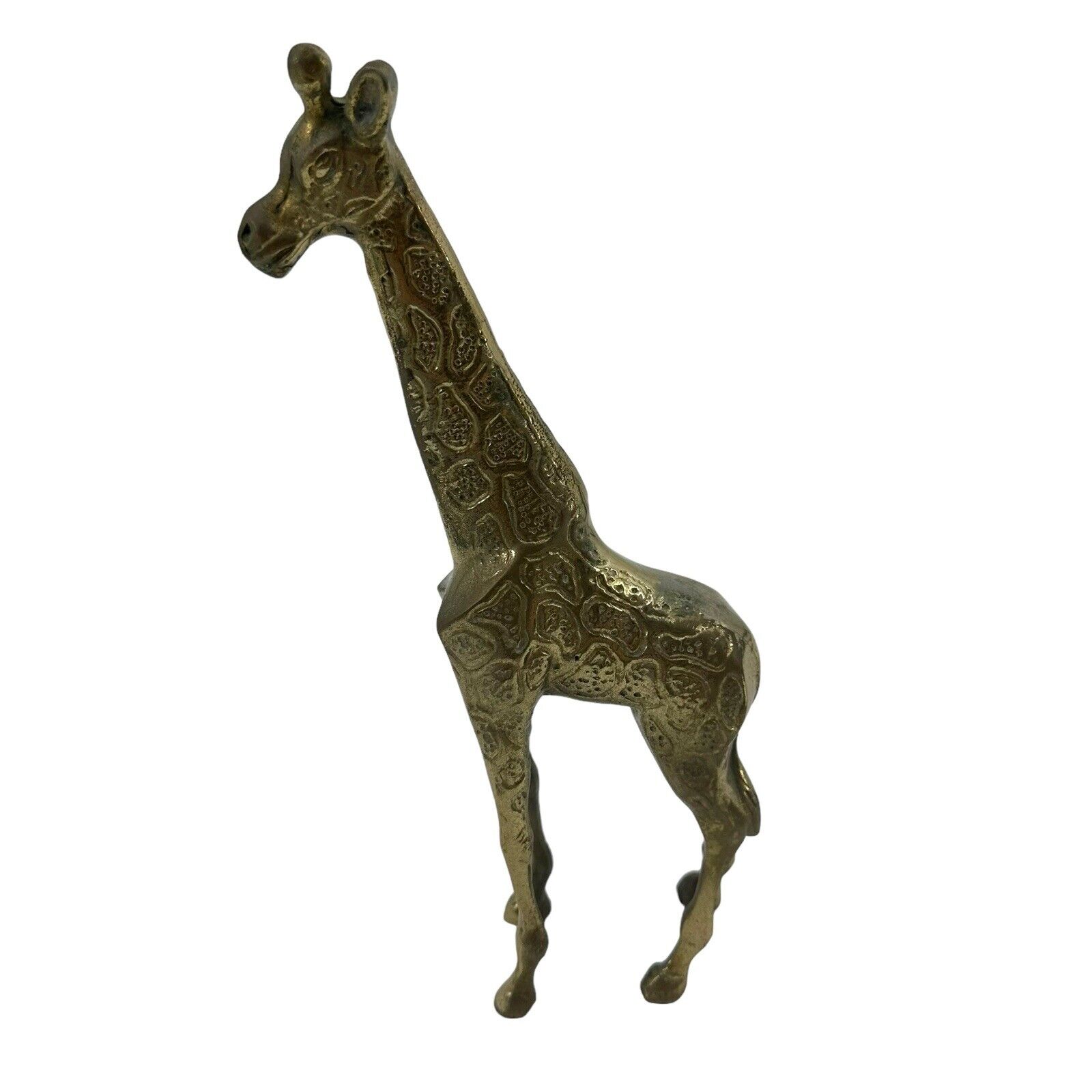 Vintage Solid Brass Giraffe Tall Solid 12” Tall safari statue patina