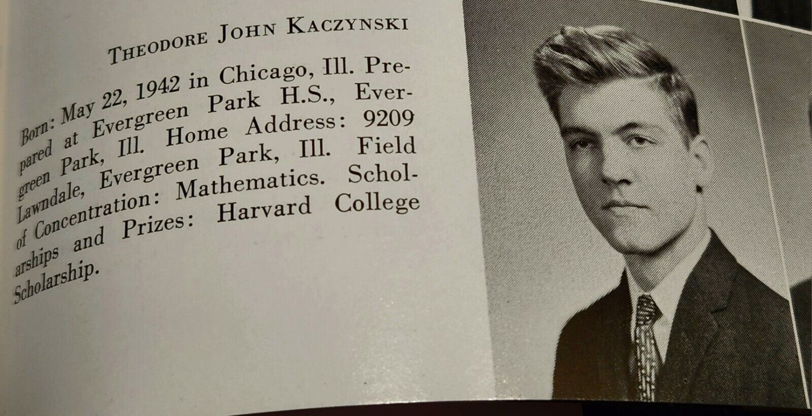 Ted Kaczynski Senior College Yearbook The Unabomber