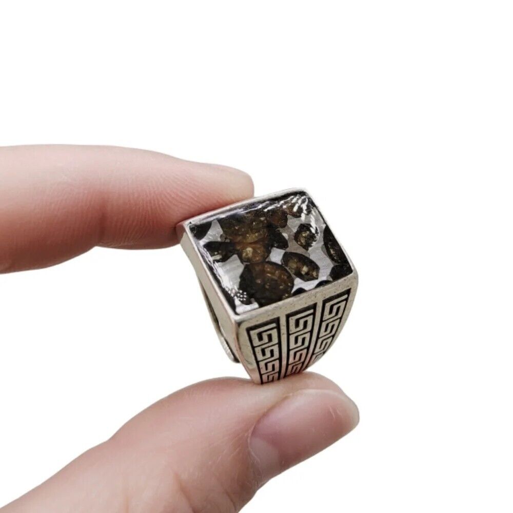 Brenham pallasite Meteorite Ring S925 silver Ring Jewelry TB314