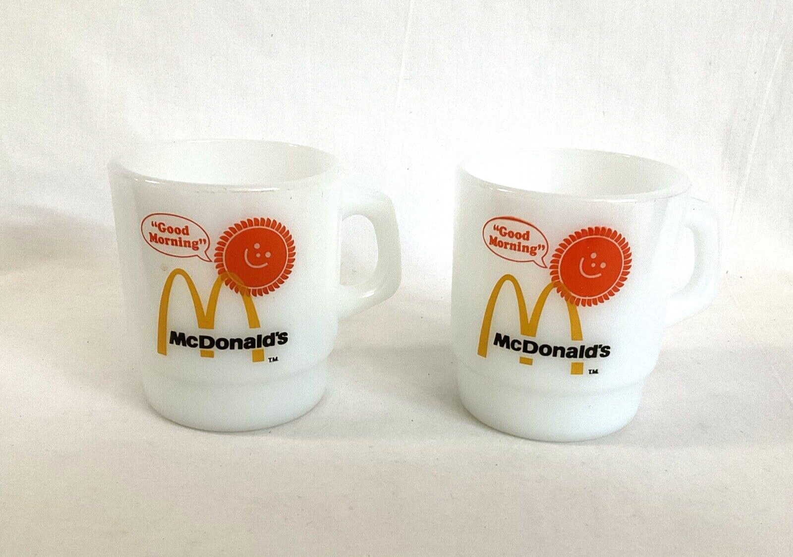 Pair McDonald’s Good Morning Mugs White Anchor Hocking Fire-King Vintage 1970s