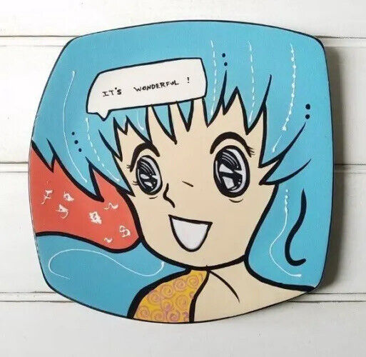 Animania Pop Art Ceramic Plate, Japanese Manga Anime Art, BLUE \