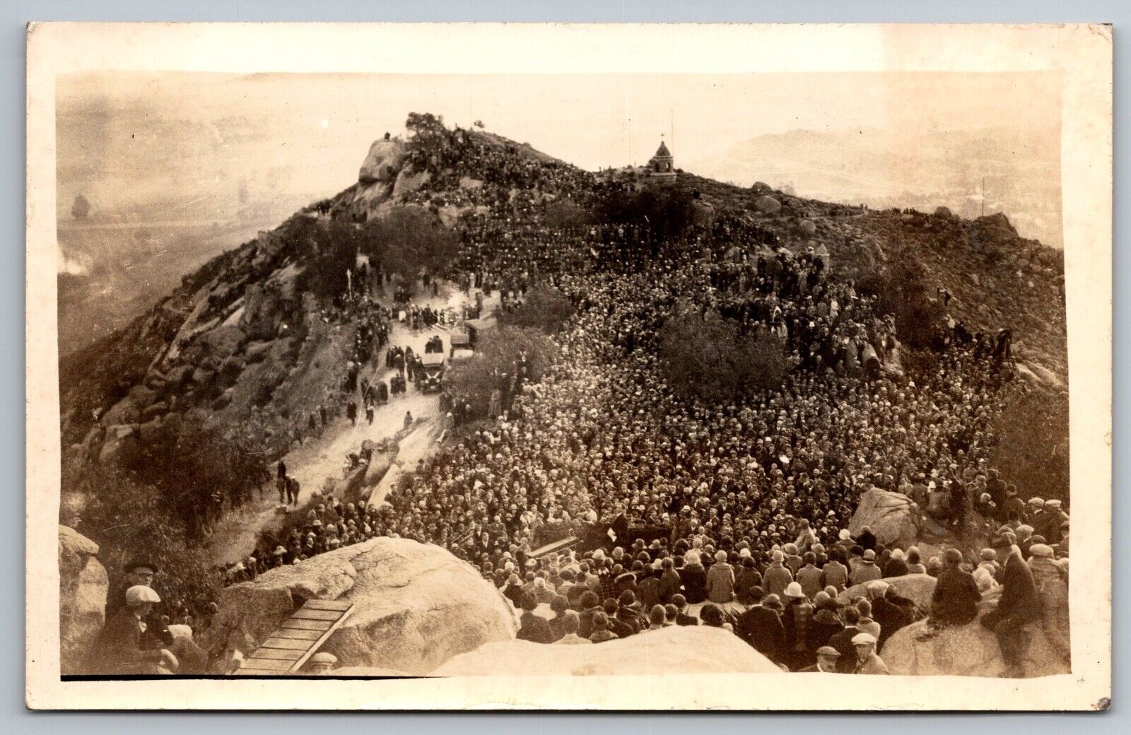 Mt Rubidoux. Large Crowd of People. California Real Photo Postcard RPPC