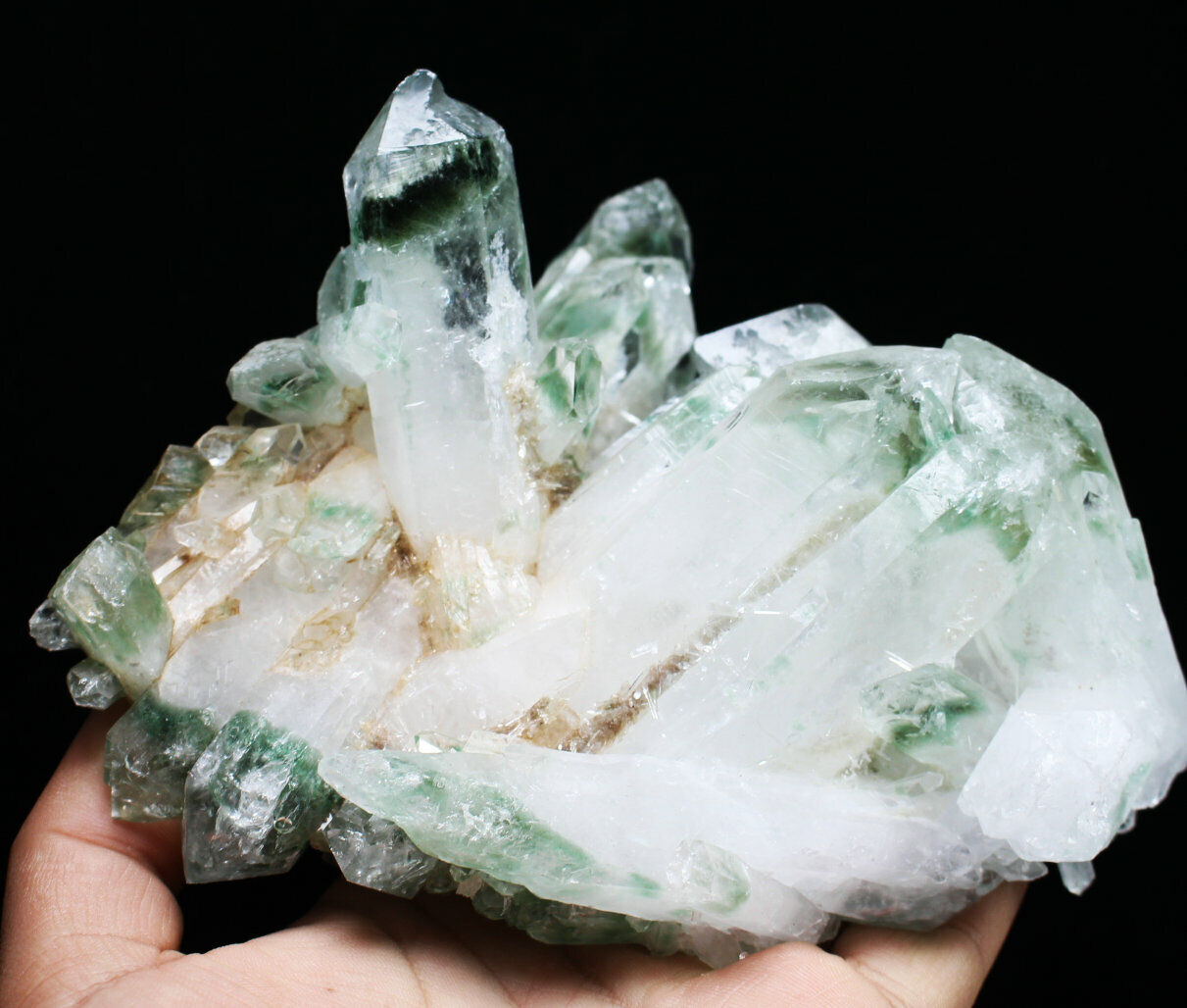 2.14lb New Find Beatiful Green Tibetan Phantom Quartz Crystal Cluster Specimen