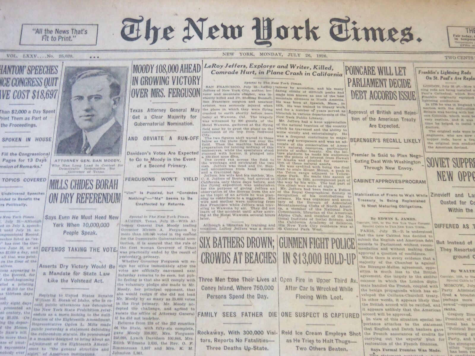 1926 JULY 26 NEW YORK TIMES - LEROY JEFFERS EXPLORER AND WRITER KILLED - NT 6594