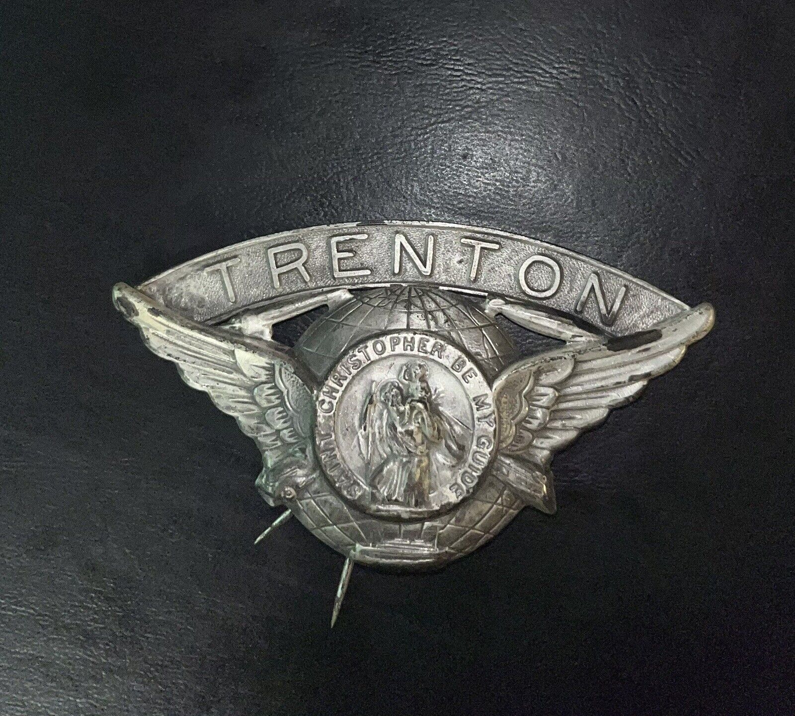 Vintage Rare Trenton NJ Saint Christopher Be My Guide, Car Pin Clip