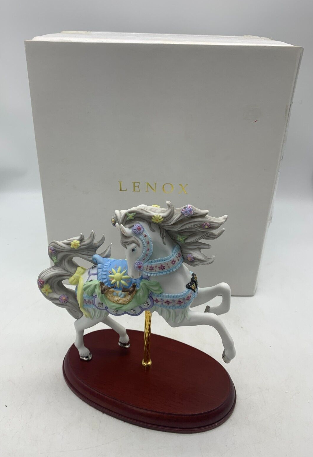 Lenox 2001 Springtime Carousel Horse Robins Bird Nest Porcelain Figurine