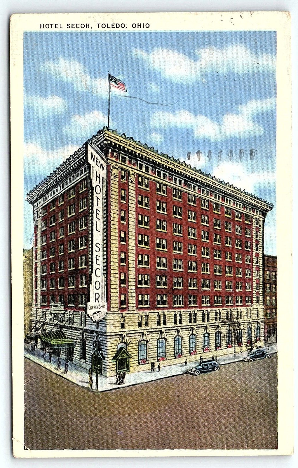 1930s TOLEDO OHIO HOTEL SECOR STREET VIEW EARLY LINEN POSTCARD P2055