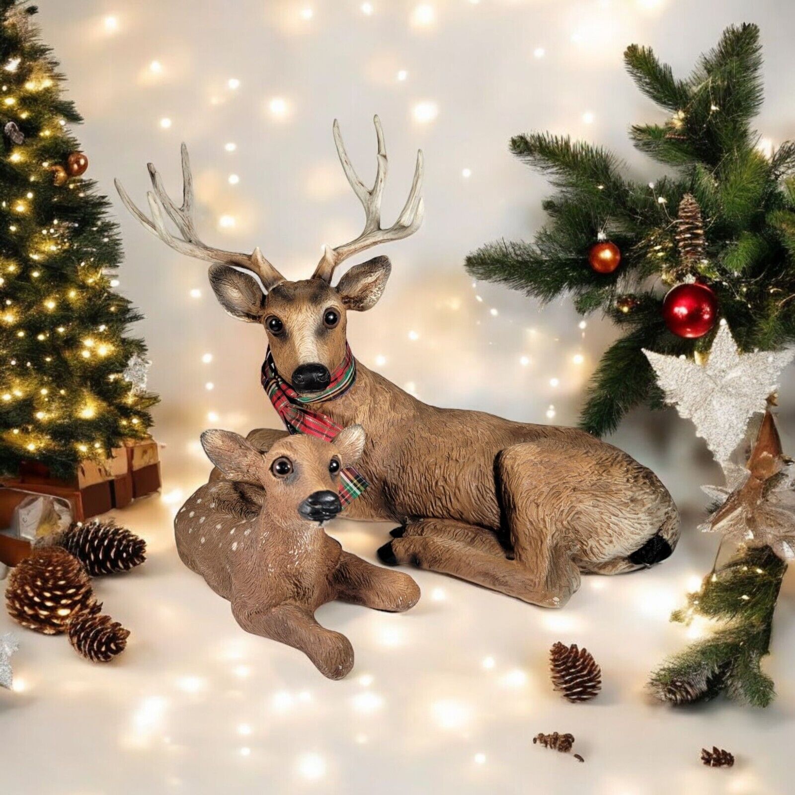 Vintage Homco Deer Family Set 1984 - 1986 Buck & Fawn Resin Figurines Holiday