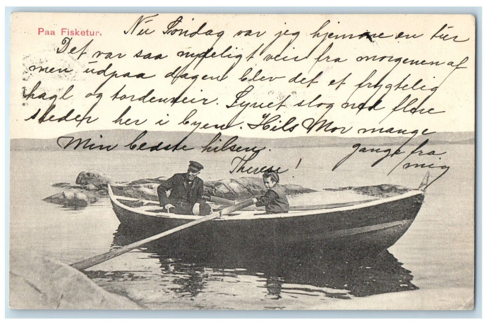 1911 On A Fishing Trip Boat Rowing Scene Christiania Oslo Norway Postcard