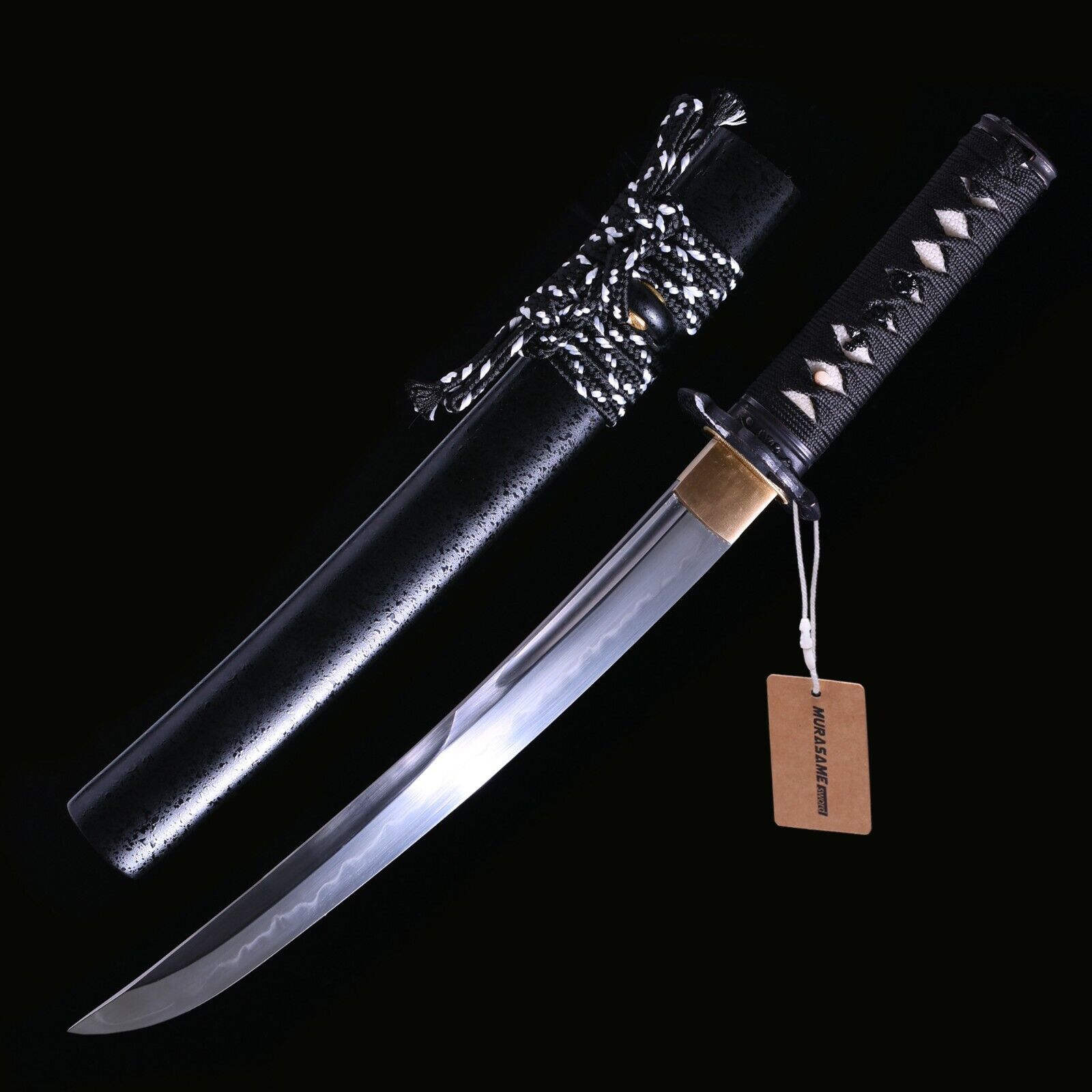 MURASAME Tanto Katana Short Sword Clay Tempered T10 Steel Real Hamon Razor Sharp