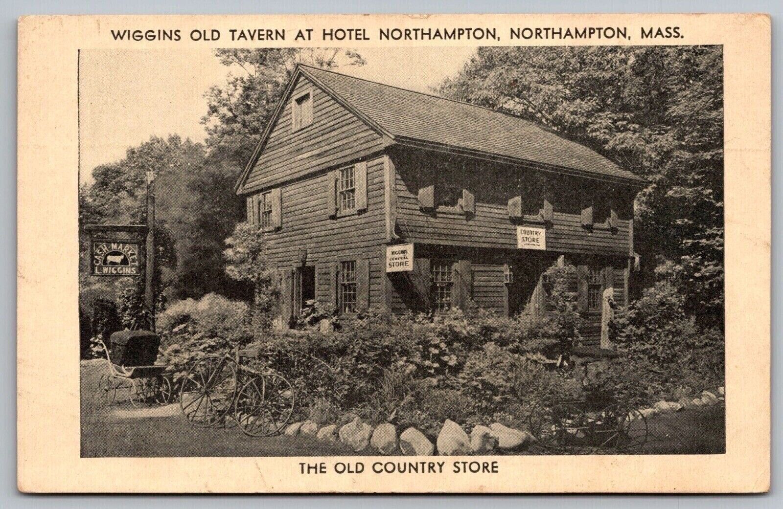 Northampton Massachusetts Wiggins Old Tavern Hotel Country Store BW Postcard
