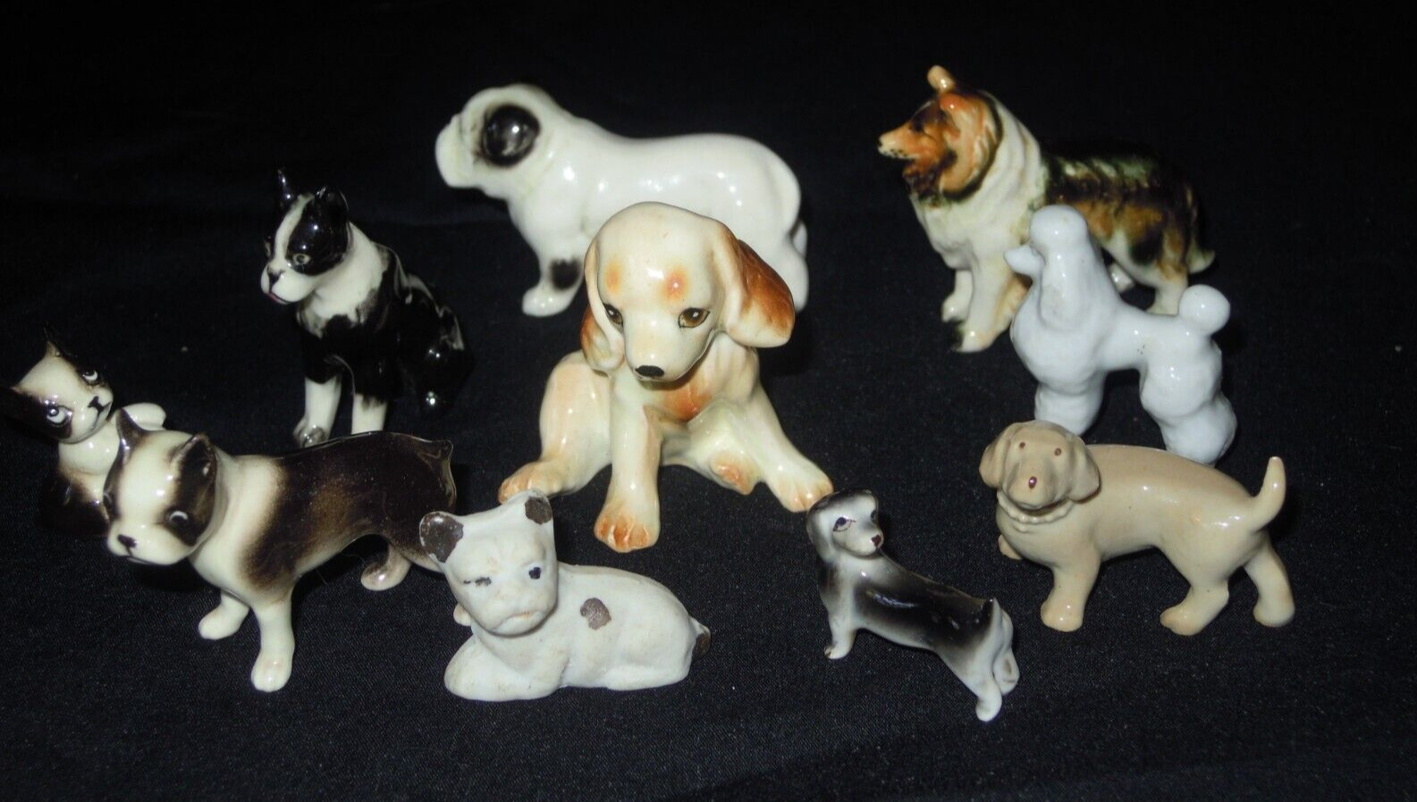 Lot 10 Vintage Bone China Miniature Animal Collie Pug Dog Bulldog Hagen Renaker