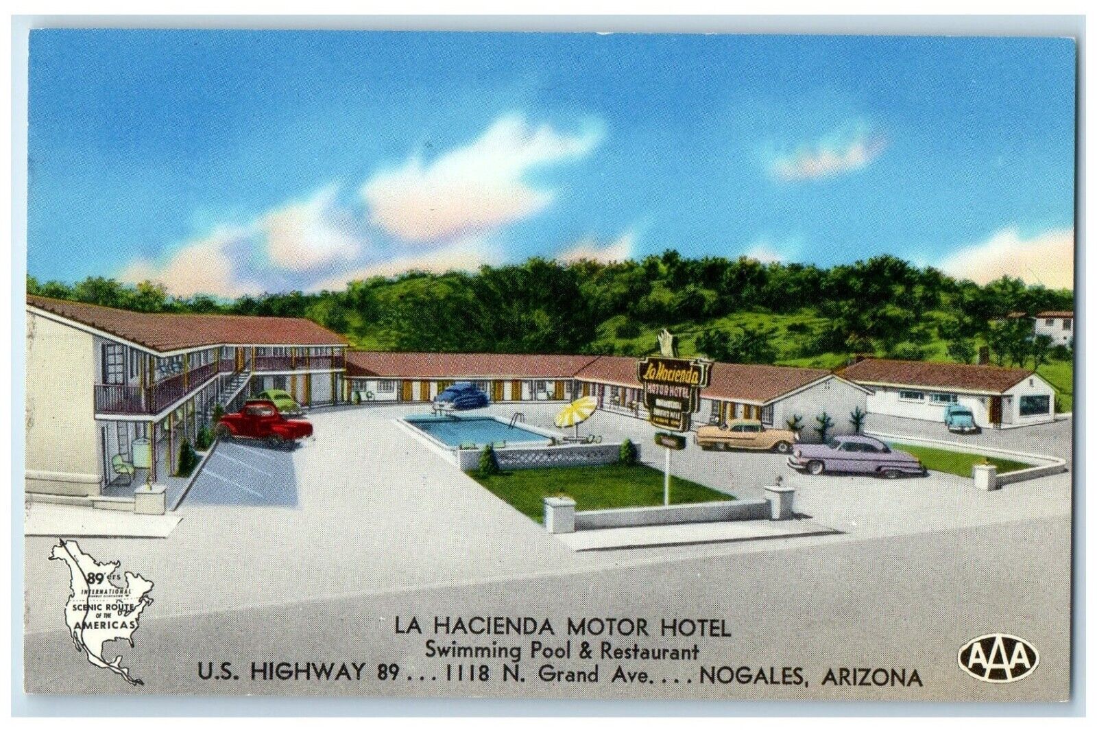 c1960's La Hacienda Motor Hotel Cars Roadside Nogales Arizona AZ Postcard