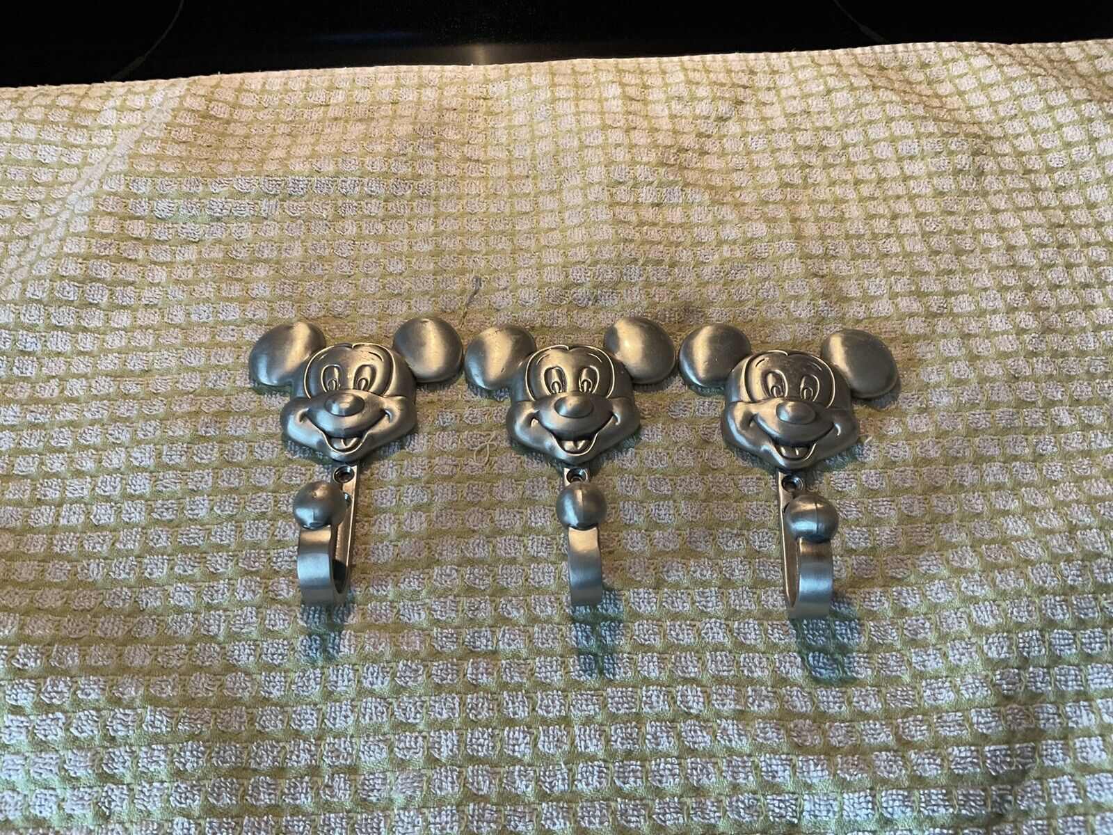 Vintage Disney Mickey Mouse Pewter Coat Hat Wall Hooks Set Of 3