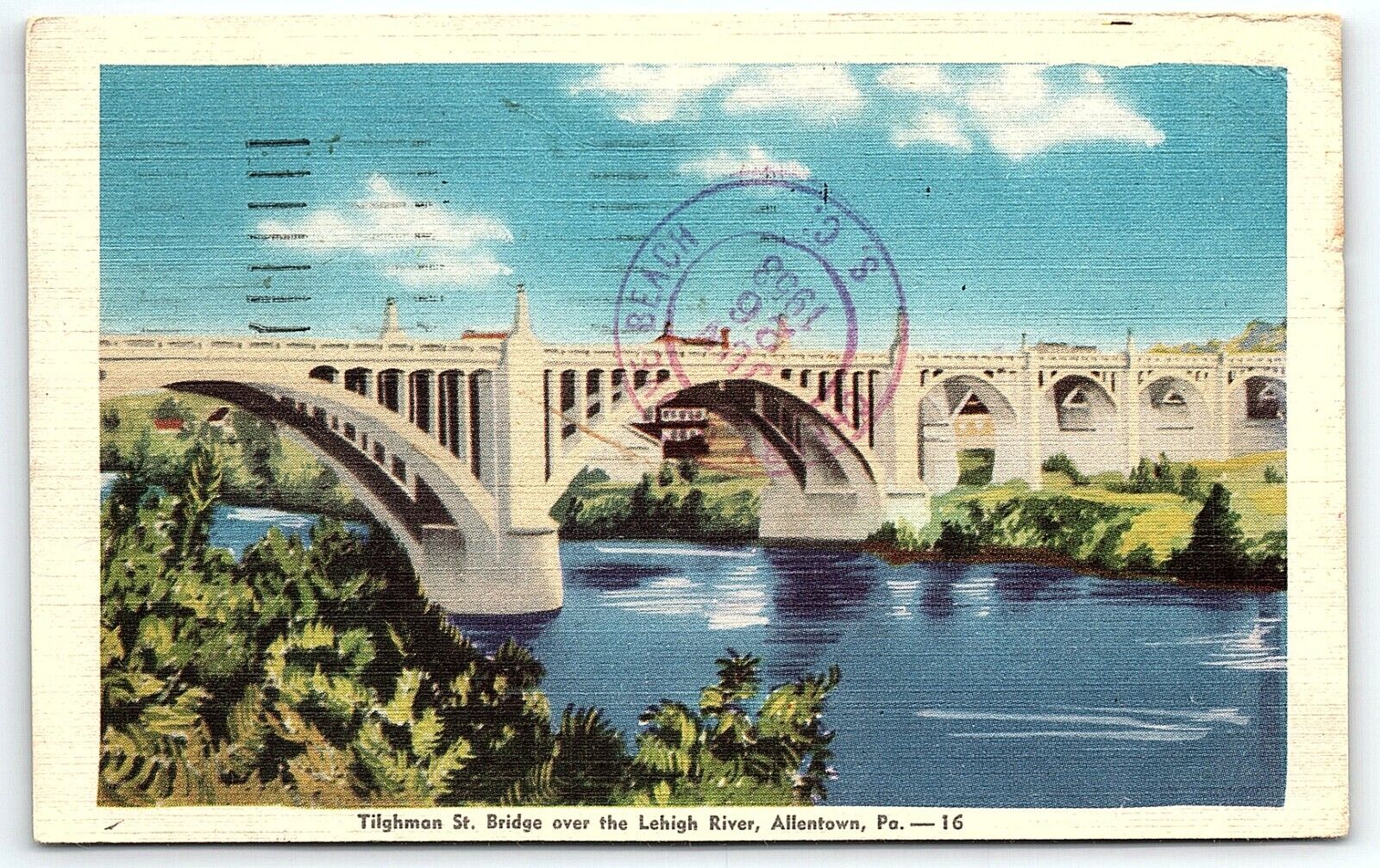 1953 ALLENTOWN PA  TILGHMAN ST. BRIDGE OVER LEHIGH RIVER LINEN POSTCARD P3403