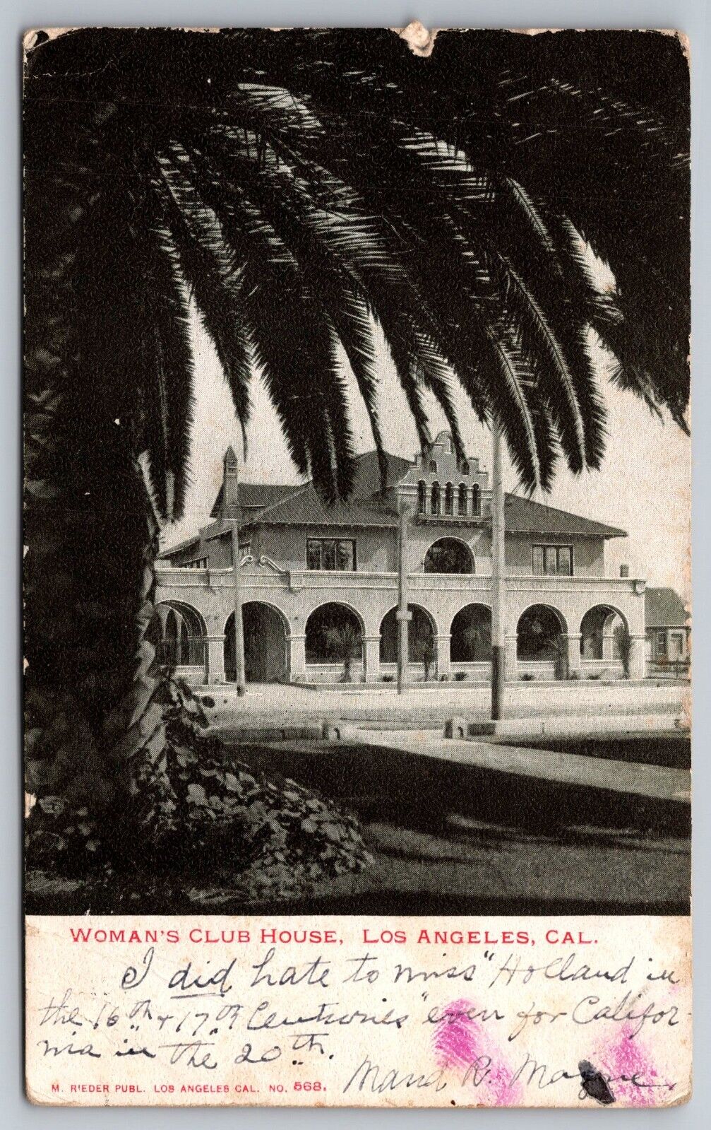 Woman's Club House. 1908 Los Angeles California Postcard