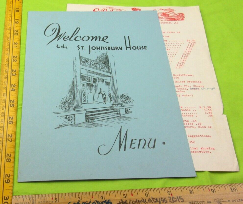 St. Johnsbury House restaurant menu 1952 Vermont