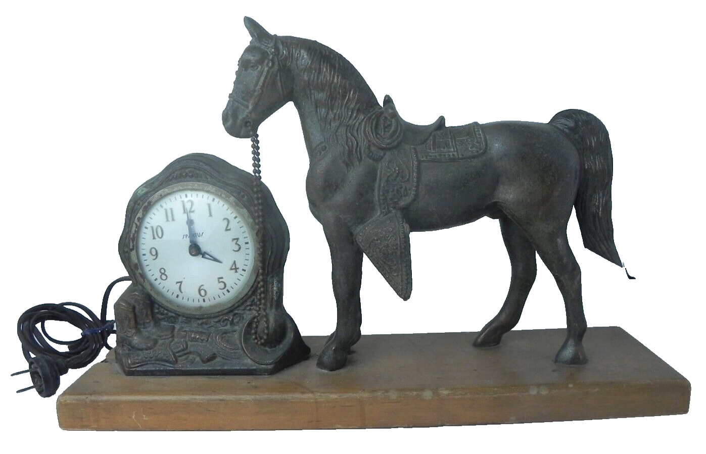 Vintage Spartus Horse Cowboy Metal Mantel Clock - Not tested